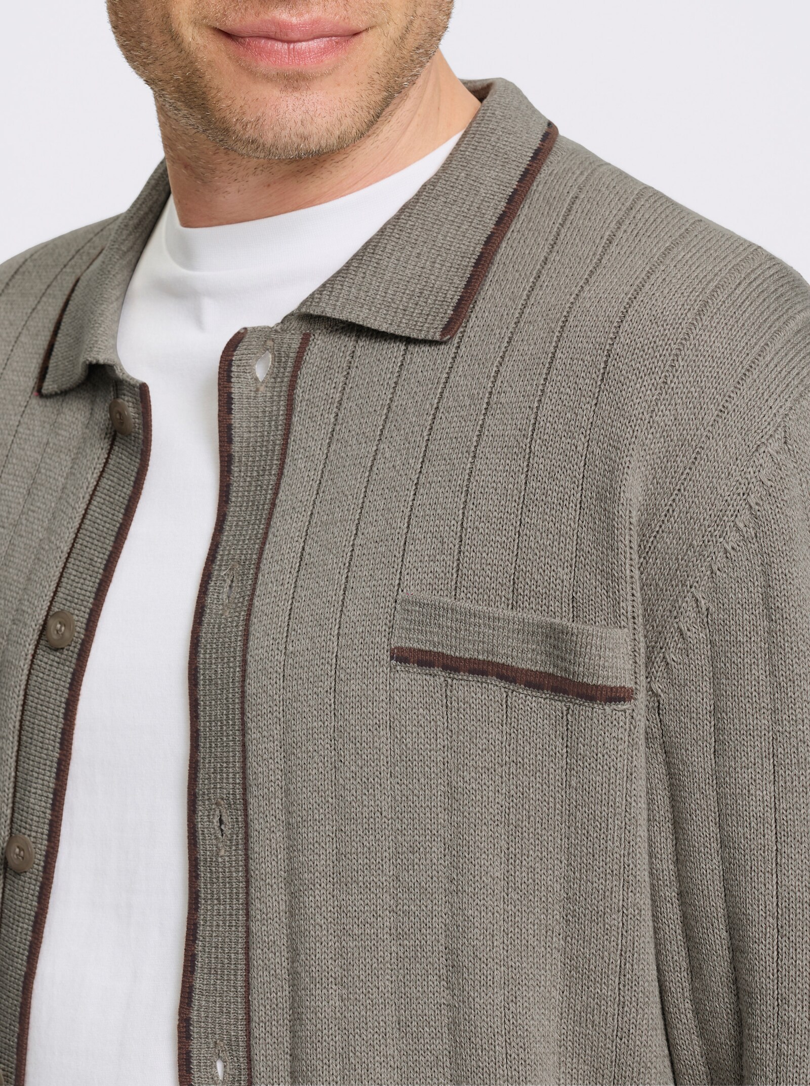 Marco Donati Strickjacke mit Ripp-Muster, 50% Baumwolle - sesam-meliert