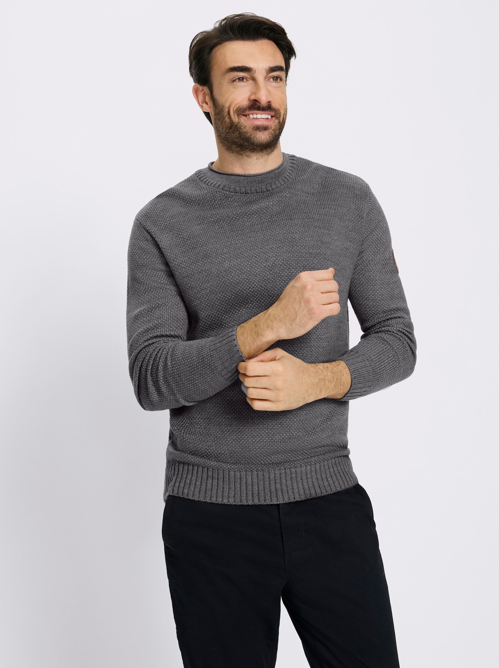 Catamaran Rundhalspullover mit Struktur-Strickmuster - anthrazit-meliert
