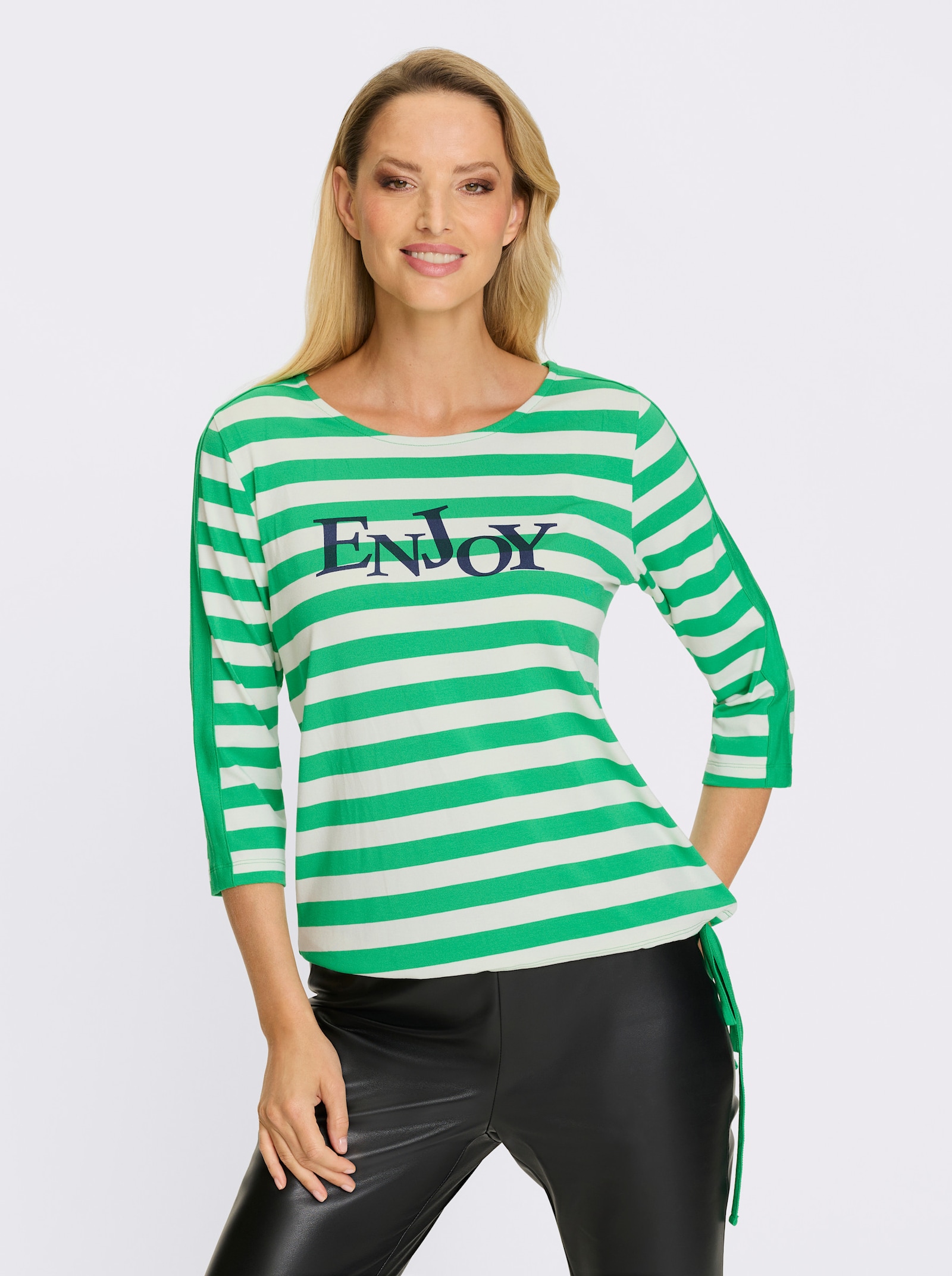 heine Ringelshirt mit Schriftzug - grasgrün-weiß-geringelt