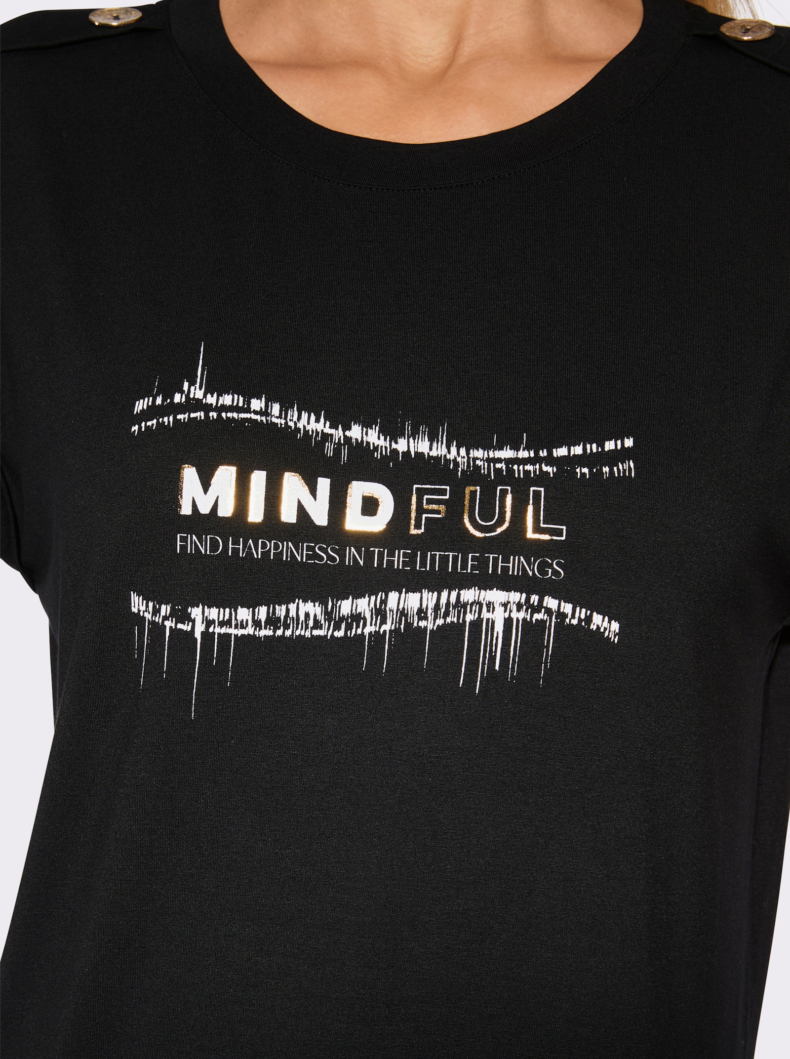 Rundhalsshirt mit goldfarbigem Folien-Druck - schwarz
