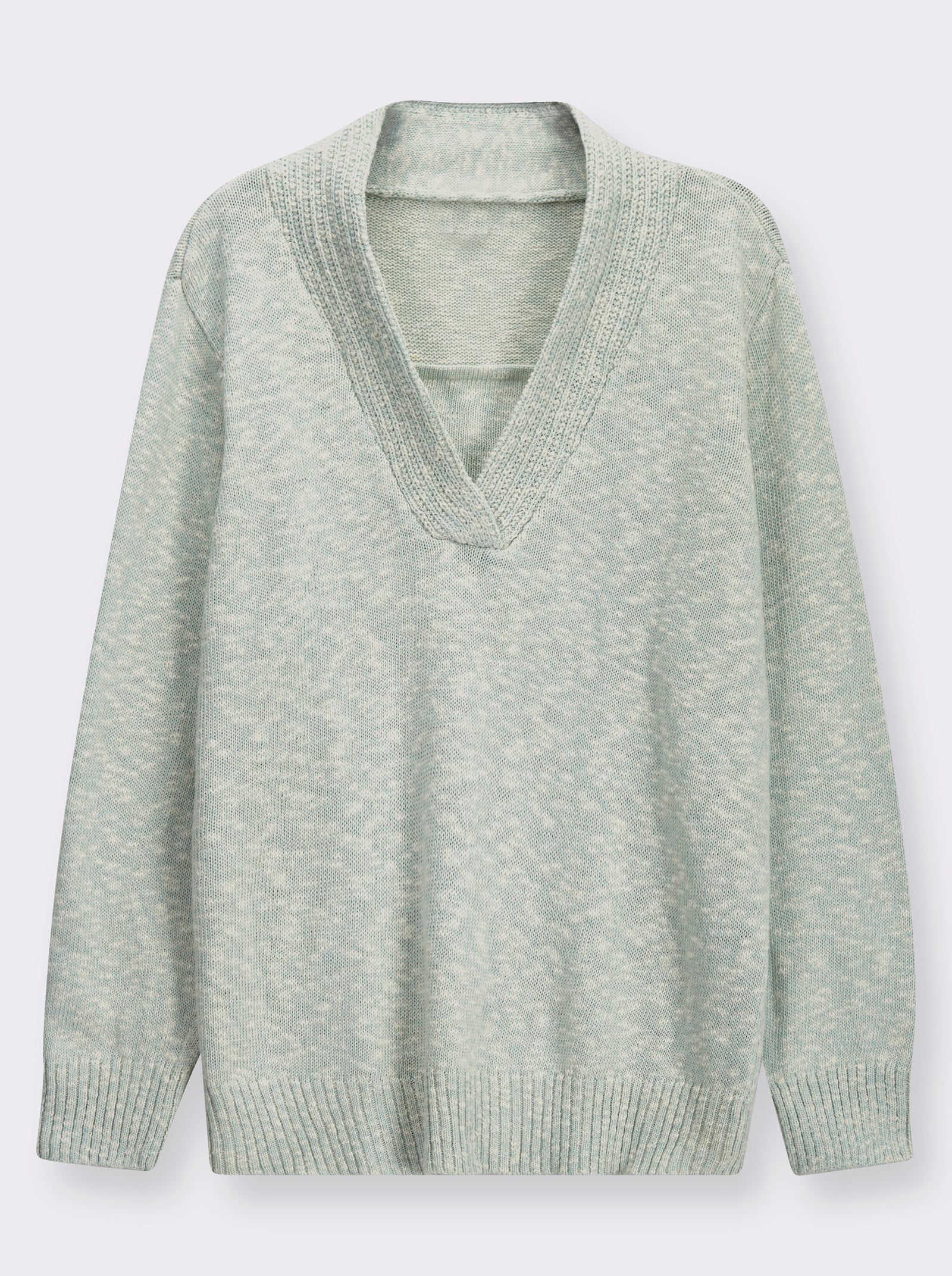 V-Ausschnitt-Pullover in 2-in-1-Optik - kalkmint-meliert