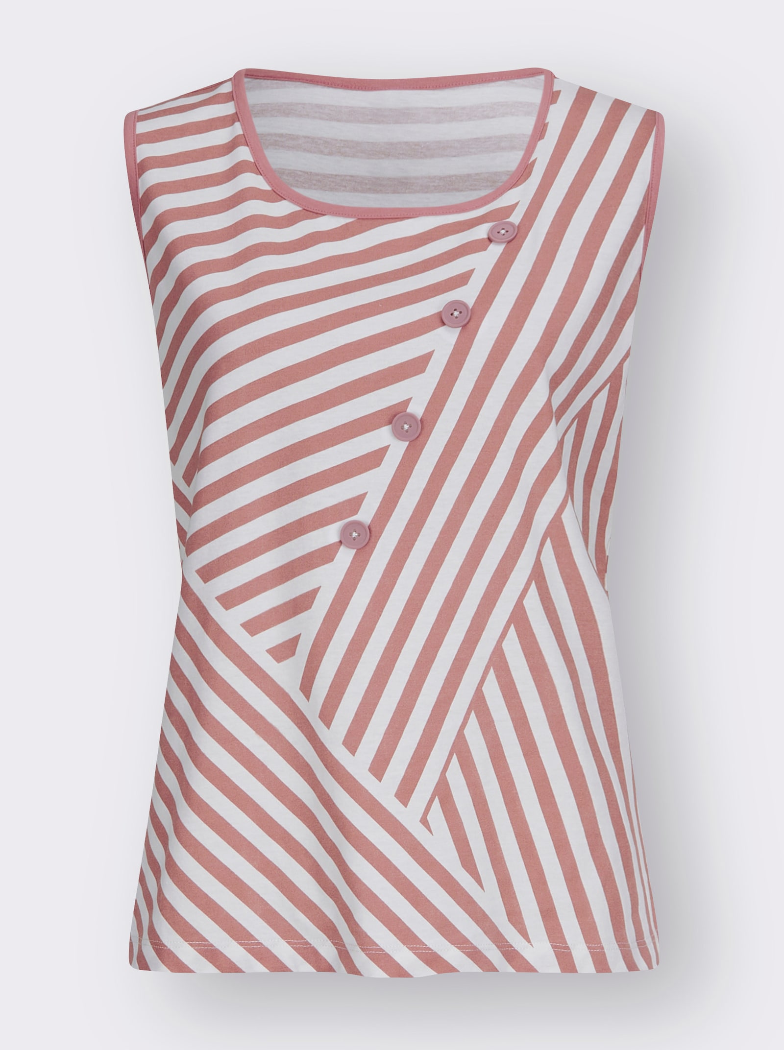 Shirttop met sierknopen voor - ecru/rozenhout gedessineerd