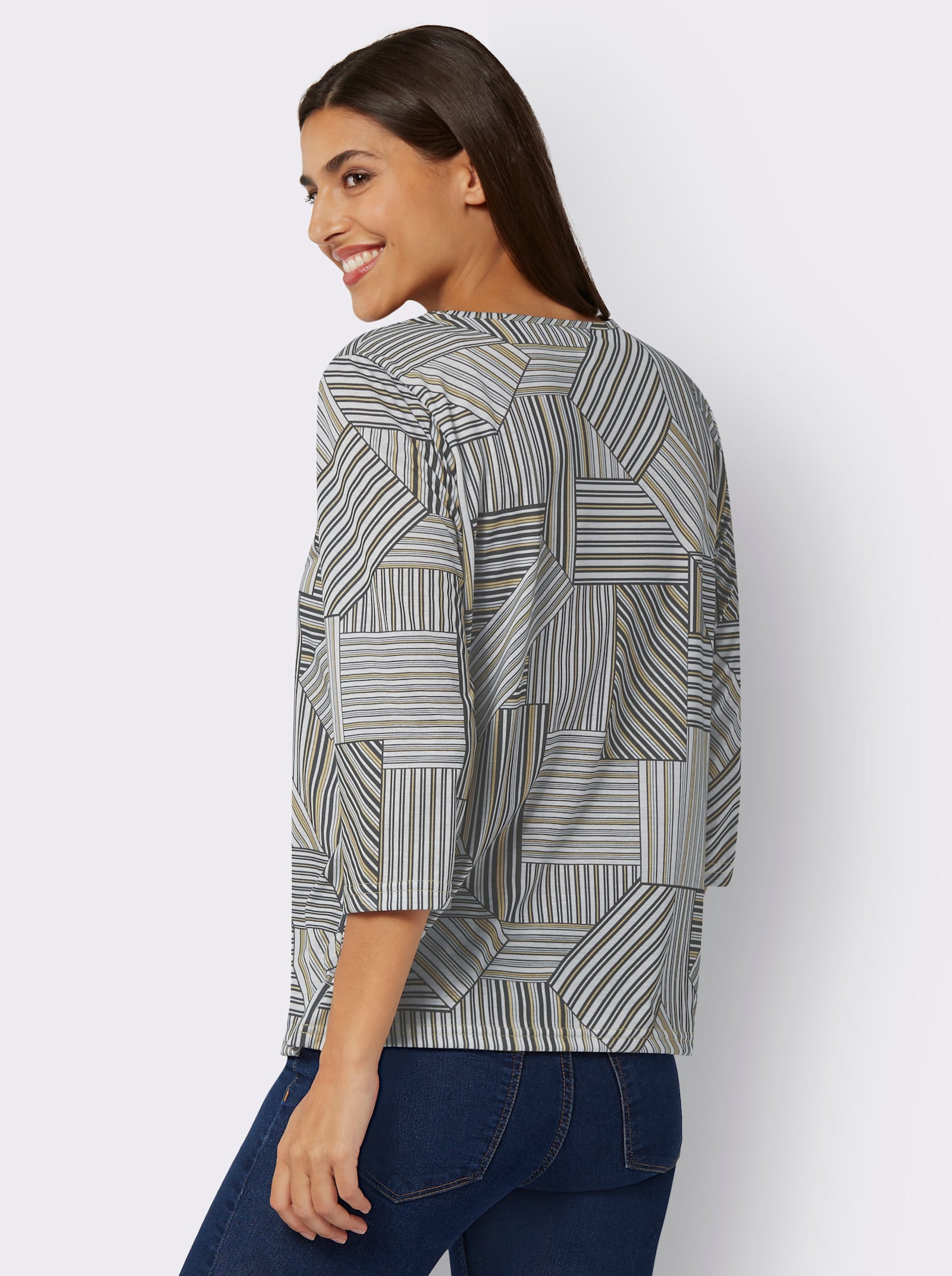 3/4-Arm-Shirt mit Patchwork-Druck - gelb-weiß-bedruckt