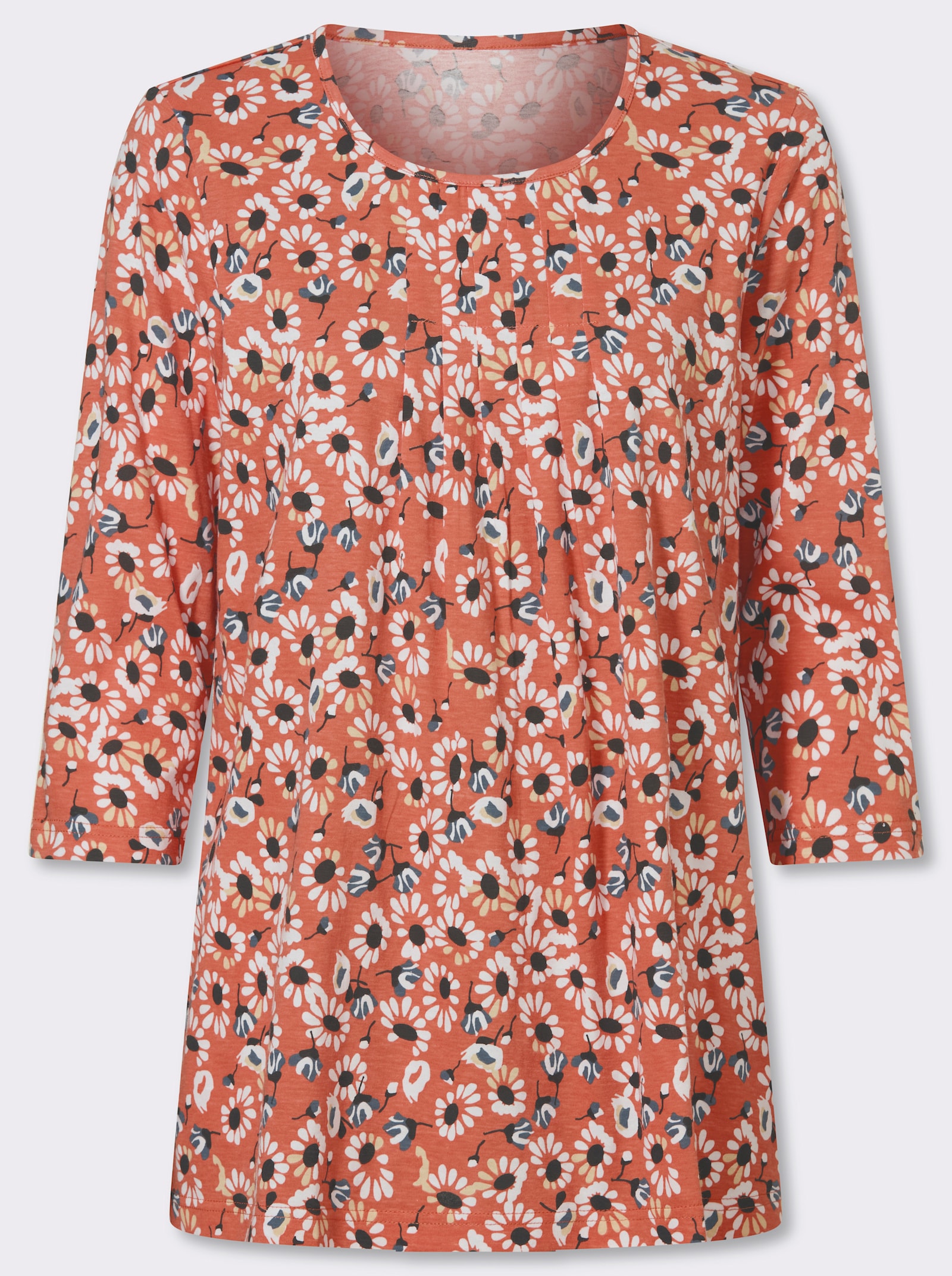 Longshirt im Blüten-Dessin - papaya-schwarz-bedruckt