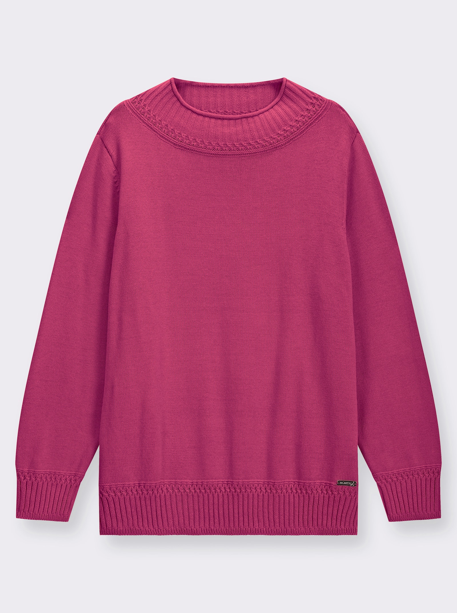 Stehkragenpullover mit Ripp-Abschlüssen - fuchsia