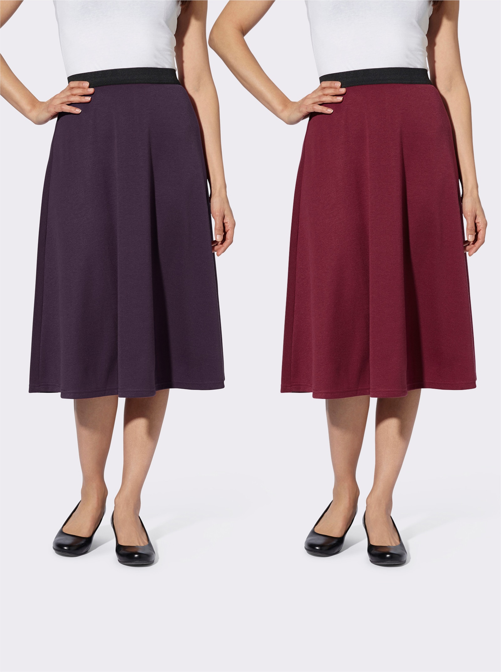 Jerseyrock mit Kontrastbund - bordeaux + aubergine