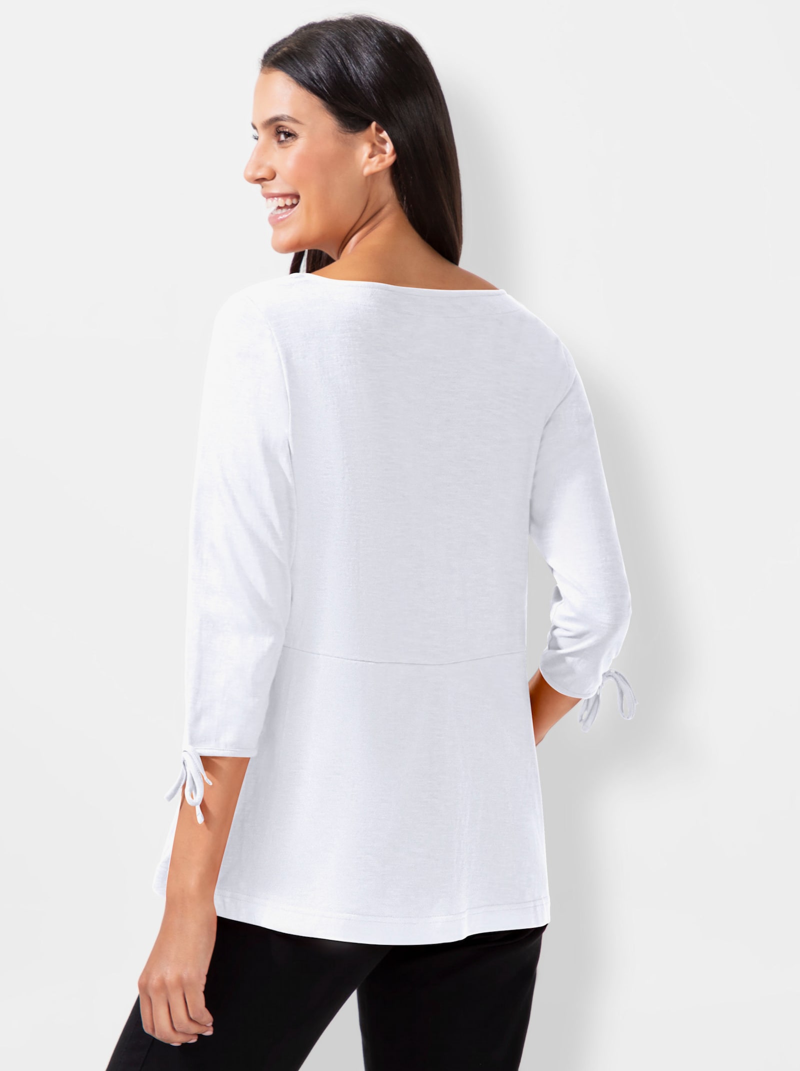 3/4-Arm-Shirt mit Bindebändchen am Ärmel - weiß