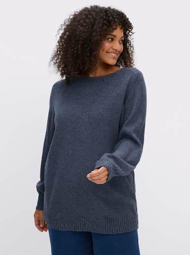 sheego Strickpullover mit U-Boot-Ausschnitt - tiefblau-meliert