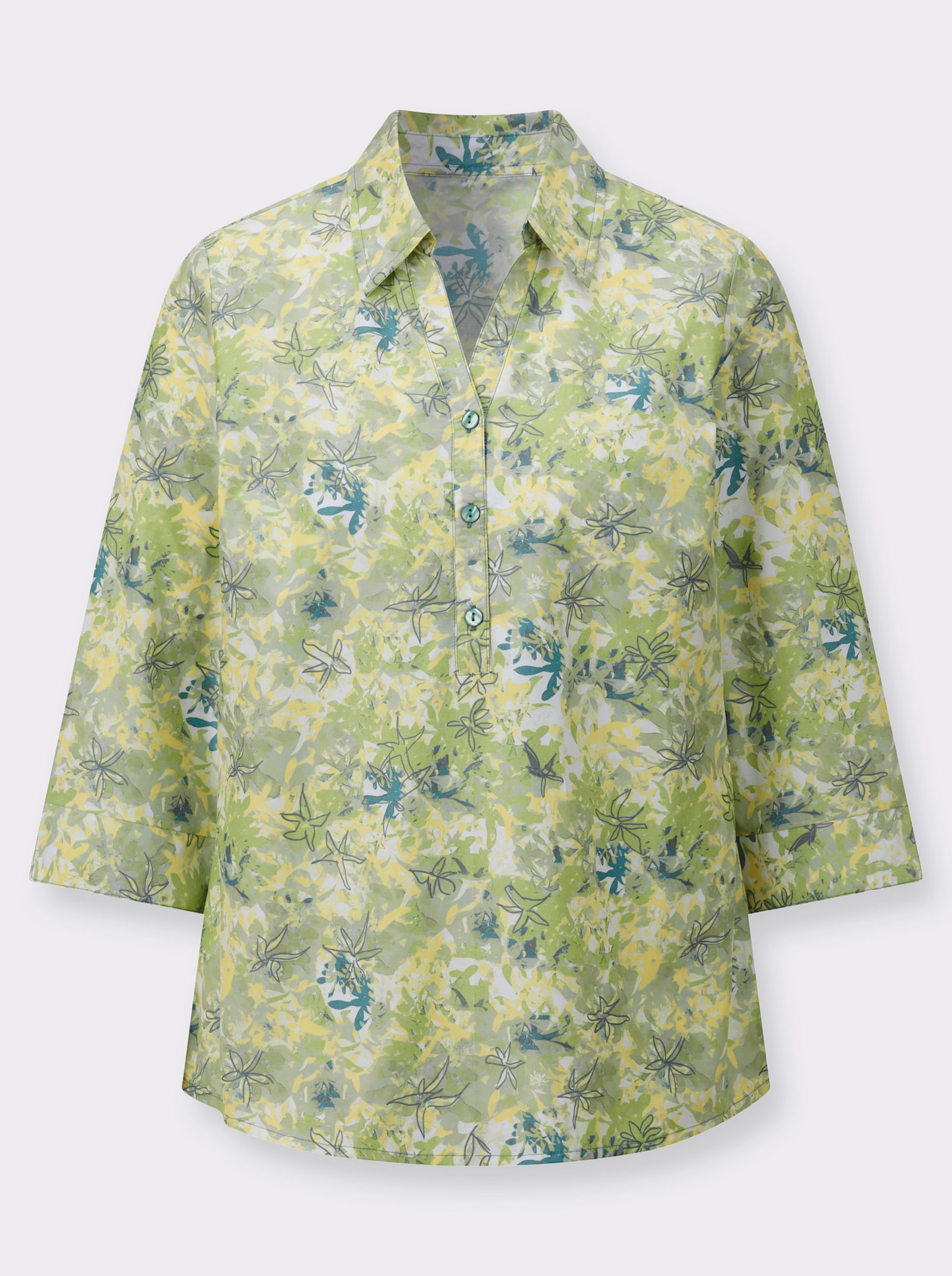 Bekväm blus med kort knappslå - vass, tryckt