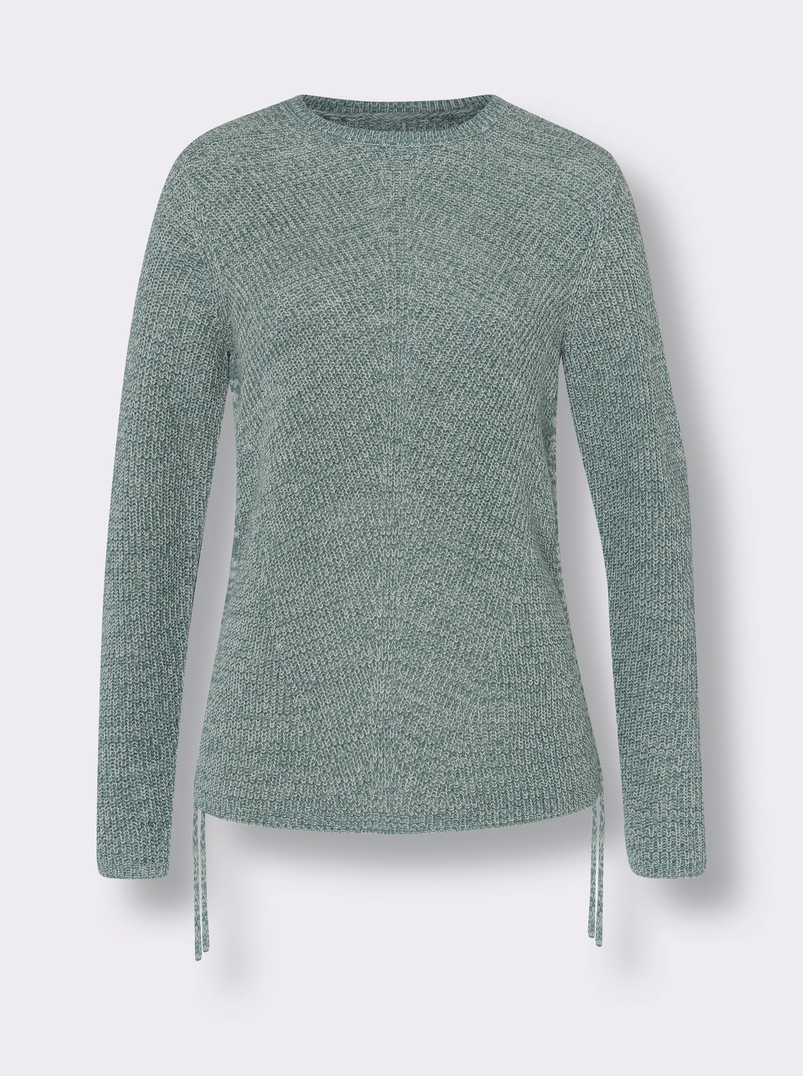 Strickpullover mit Raffung am Saum - jade-ecru-meliert