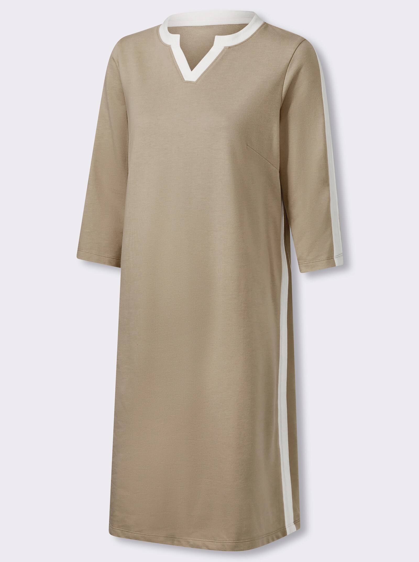 Sweatkleid mit Kontrastblenden - beige-ecru