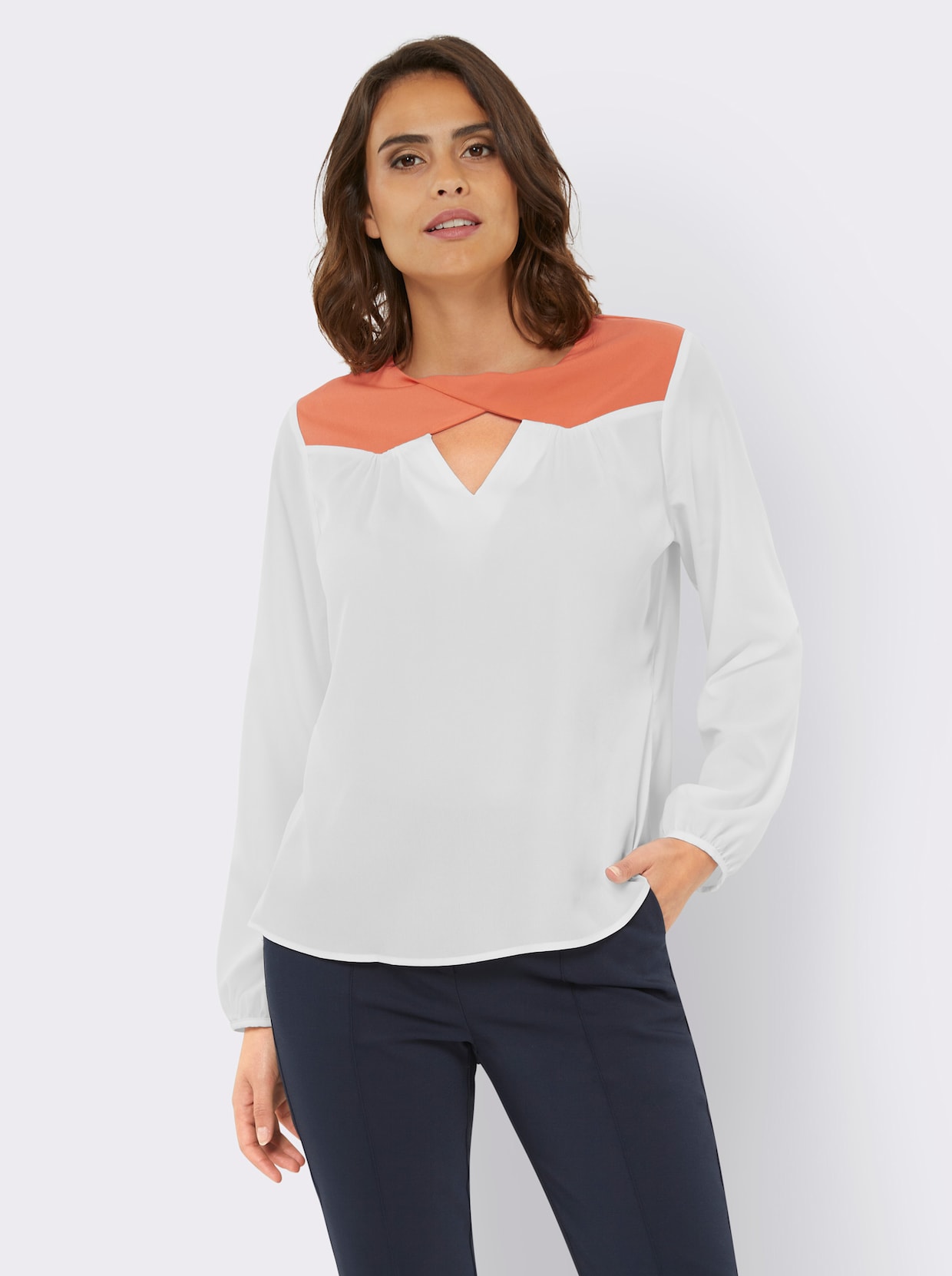 heine Blouse met lange mouwen - ecru/mandarijn