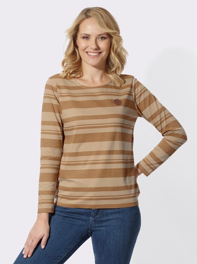 Streifenshirt mit Rundhals-Ausschnitt - beige-camel-gestreift
