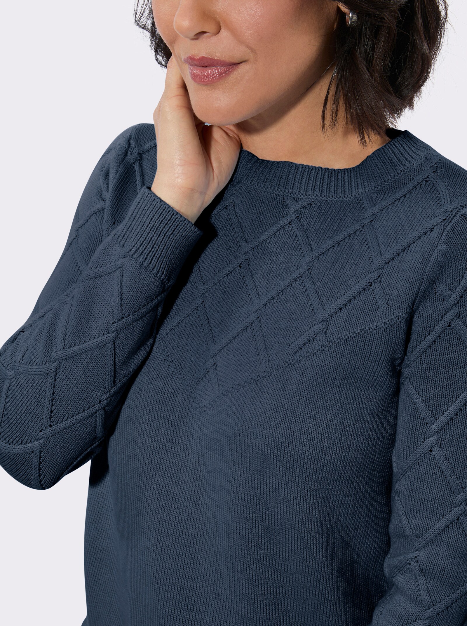 Baumwollpullover mit Rautenmuster - dunkelblau