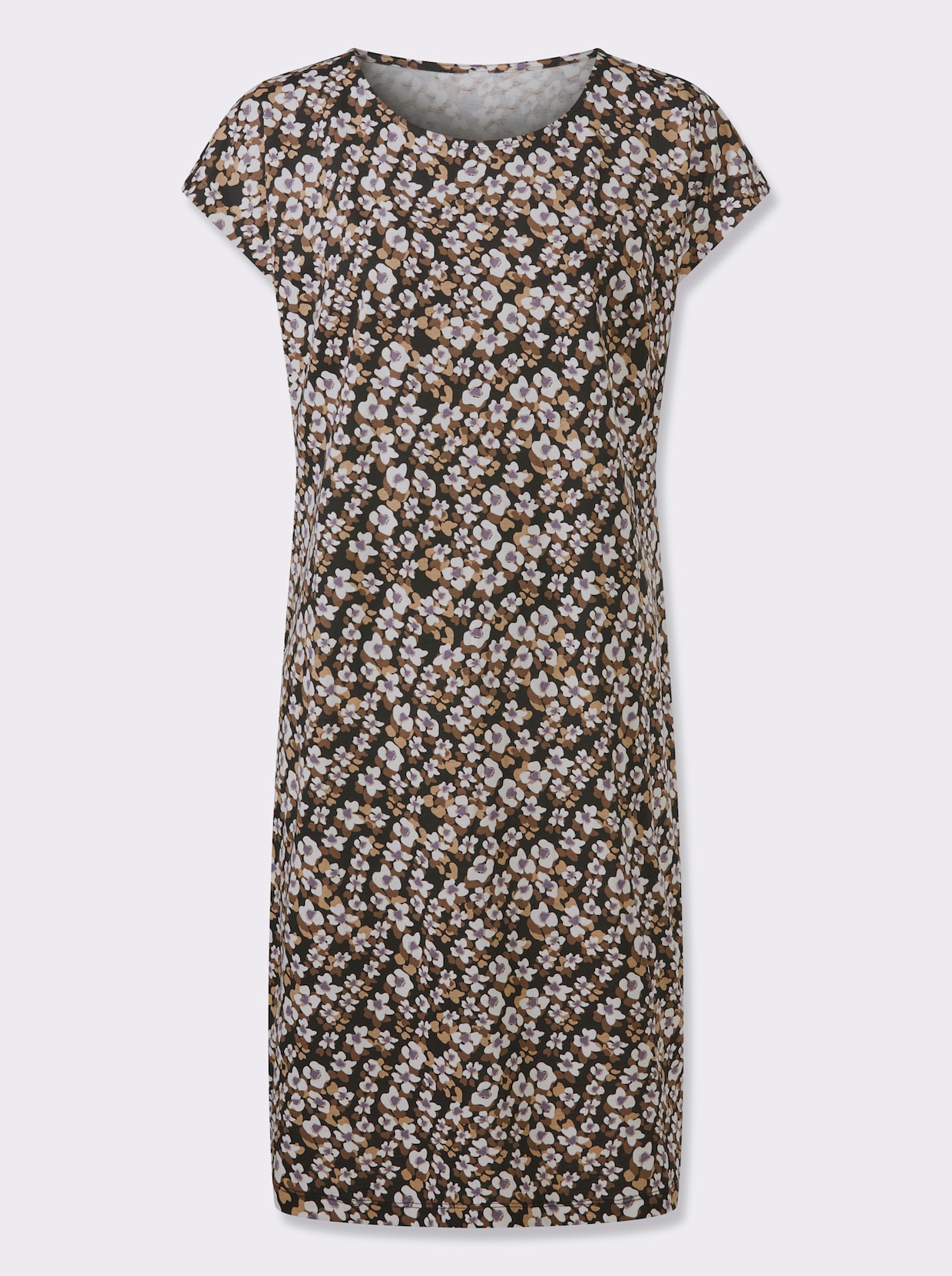 Jerseykleid in Baumwoll-Qualität - schwarz-braun-bedruckt