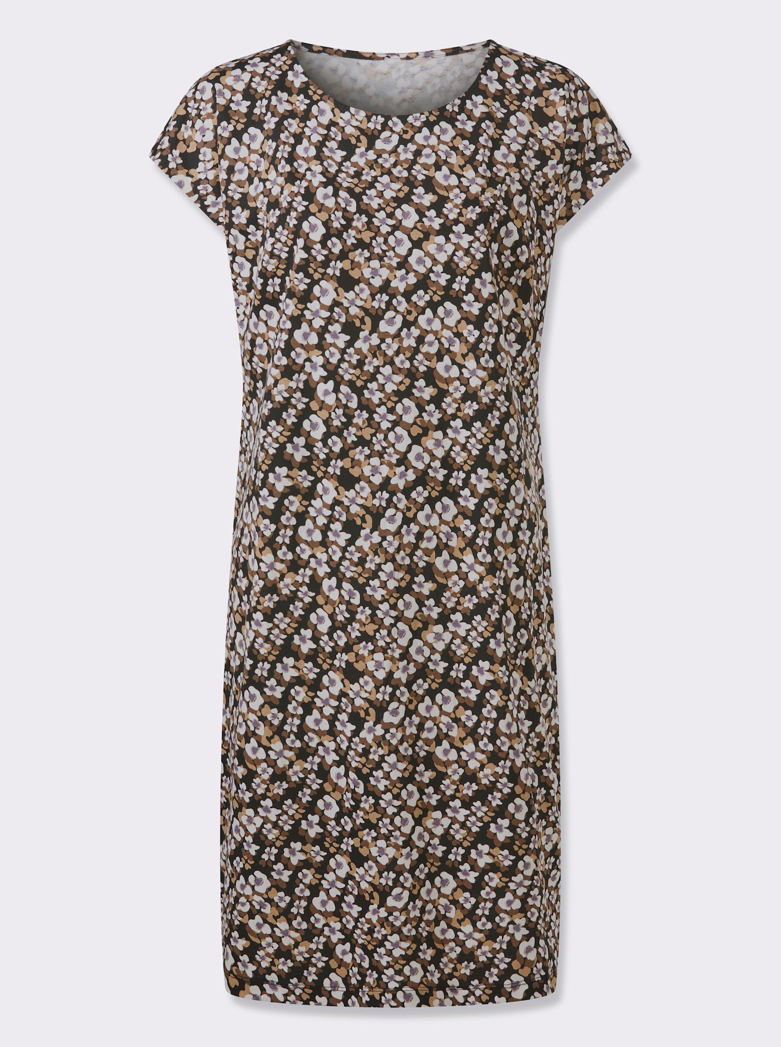 Žerzejové šatry z bavlny - černá-hnědá-potisk