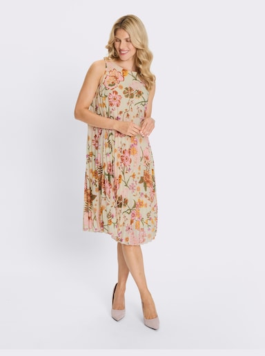 Plisseekleid - champagner-hortensie-bedruckt