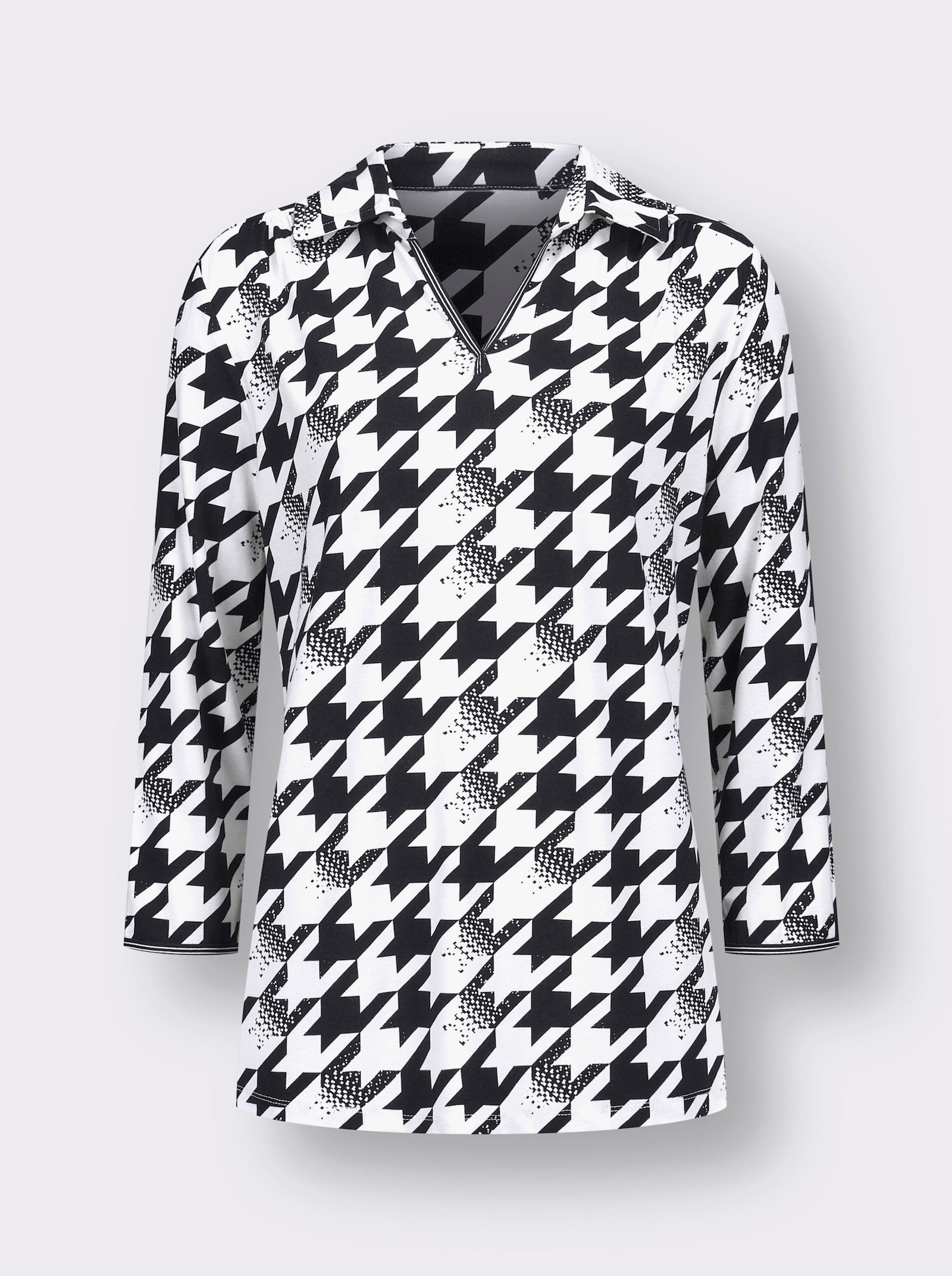 Poloshirt met 3/4-mouwen - zwart/ecru geprint