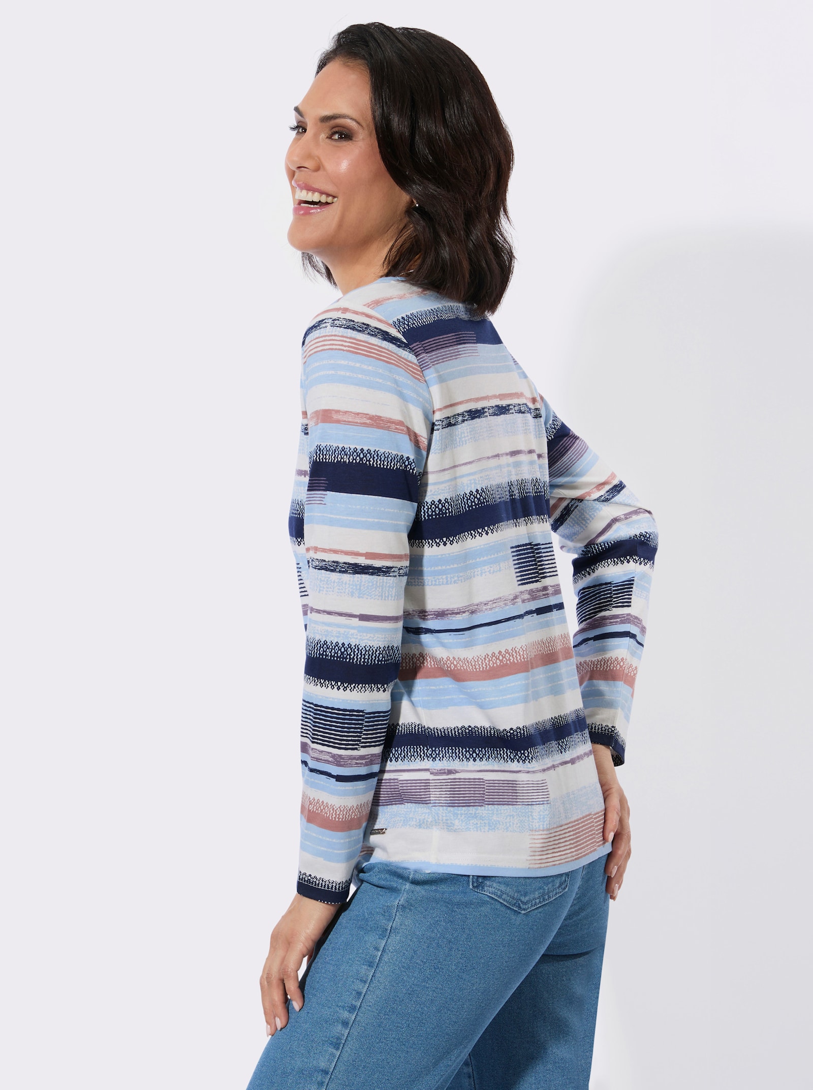 Rundhalsshirt im weichen Material-Mix - rosenholz-ecru-bedruckt