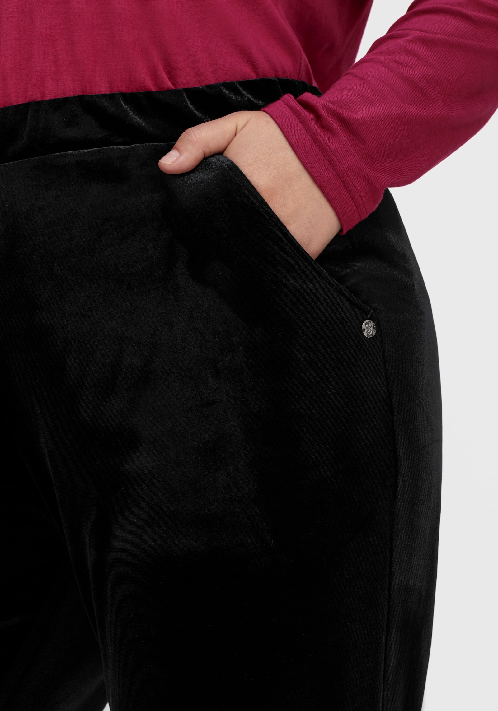 sheego Fluwelen broek in comfortmodel - zwart