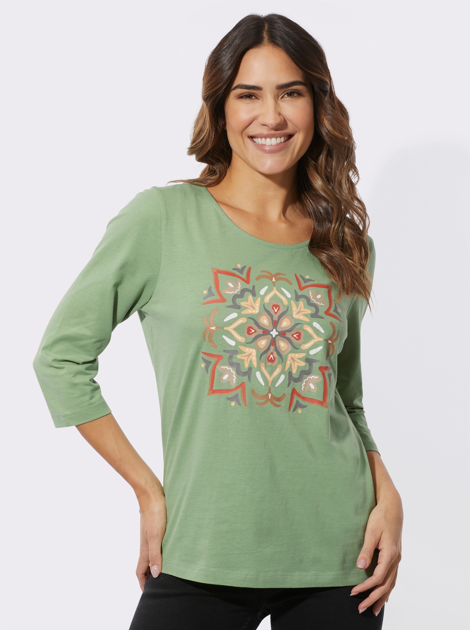 3/4-Arm-Shirt mit Mandala-Druck - eucalyptus-ecru