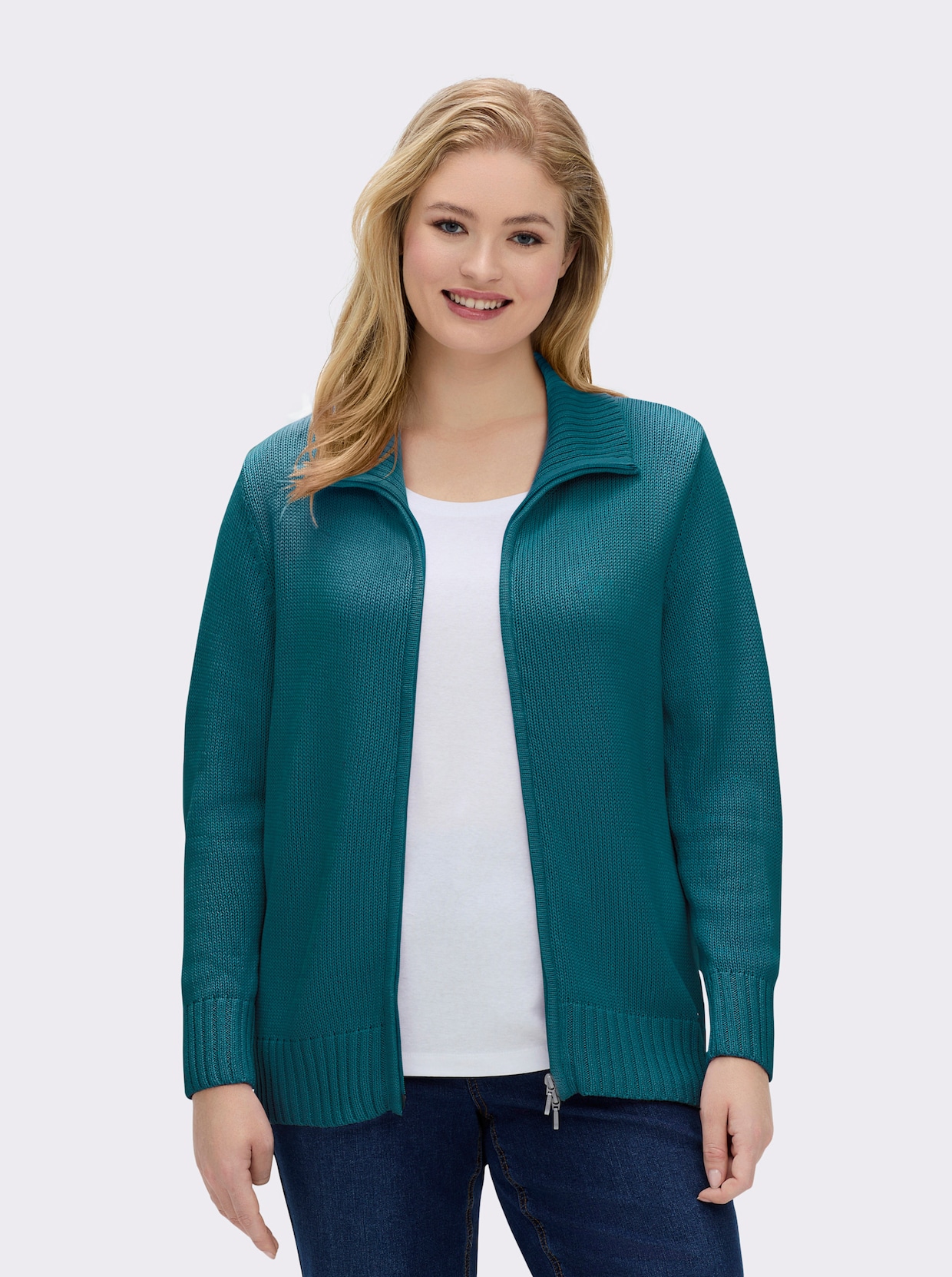 Strickjacke mit 2-Wege-Reißverschluss - petrol