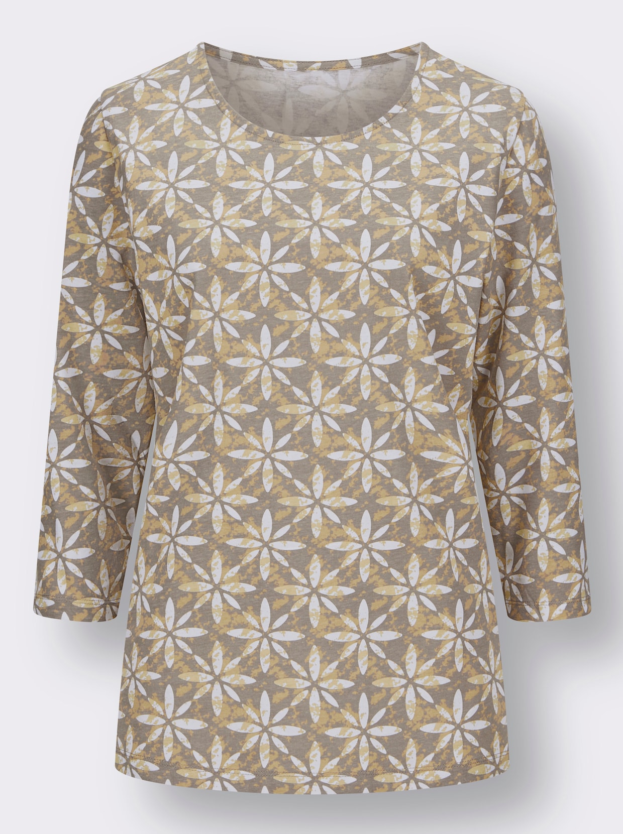 Shirt met 3/4-mouw - taupe/zand geprint