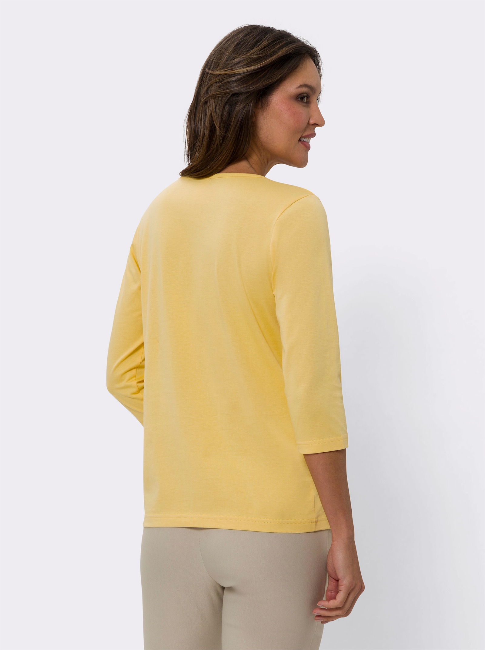 Tričko s 3/4 rukávmi a výstrihom do V - žltá