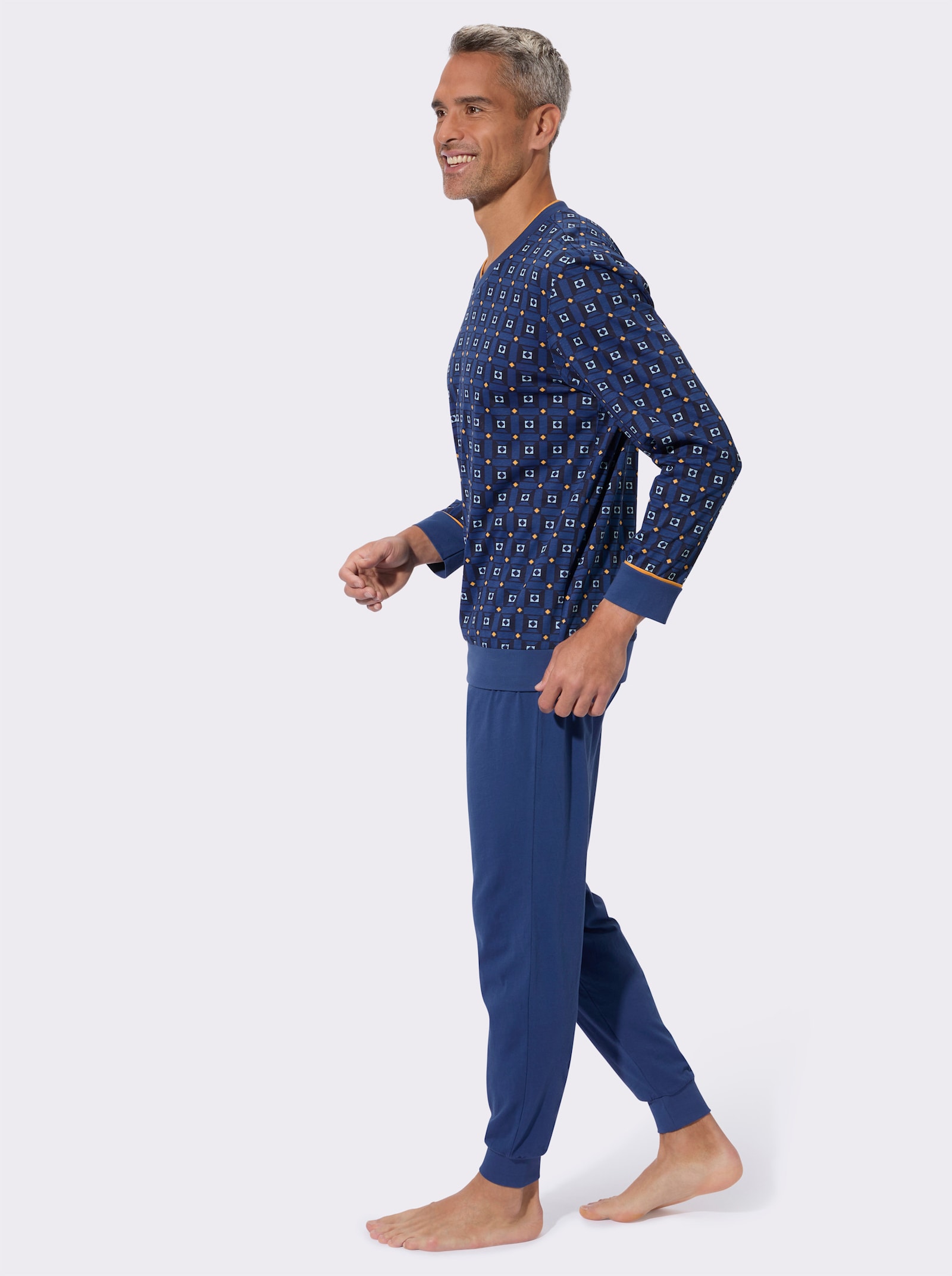 Pyžamo, manžety - kráľovská modrá potlač