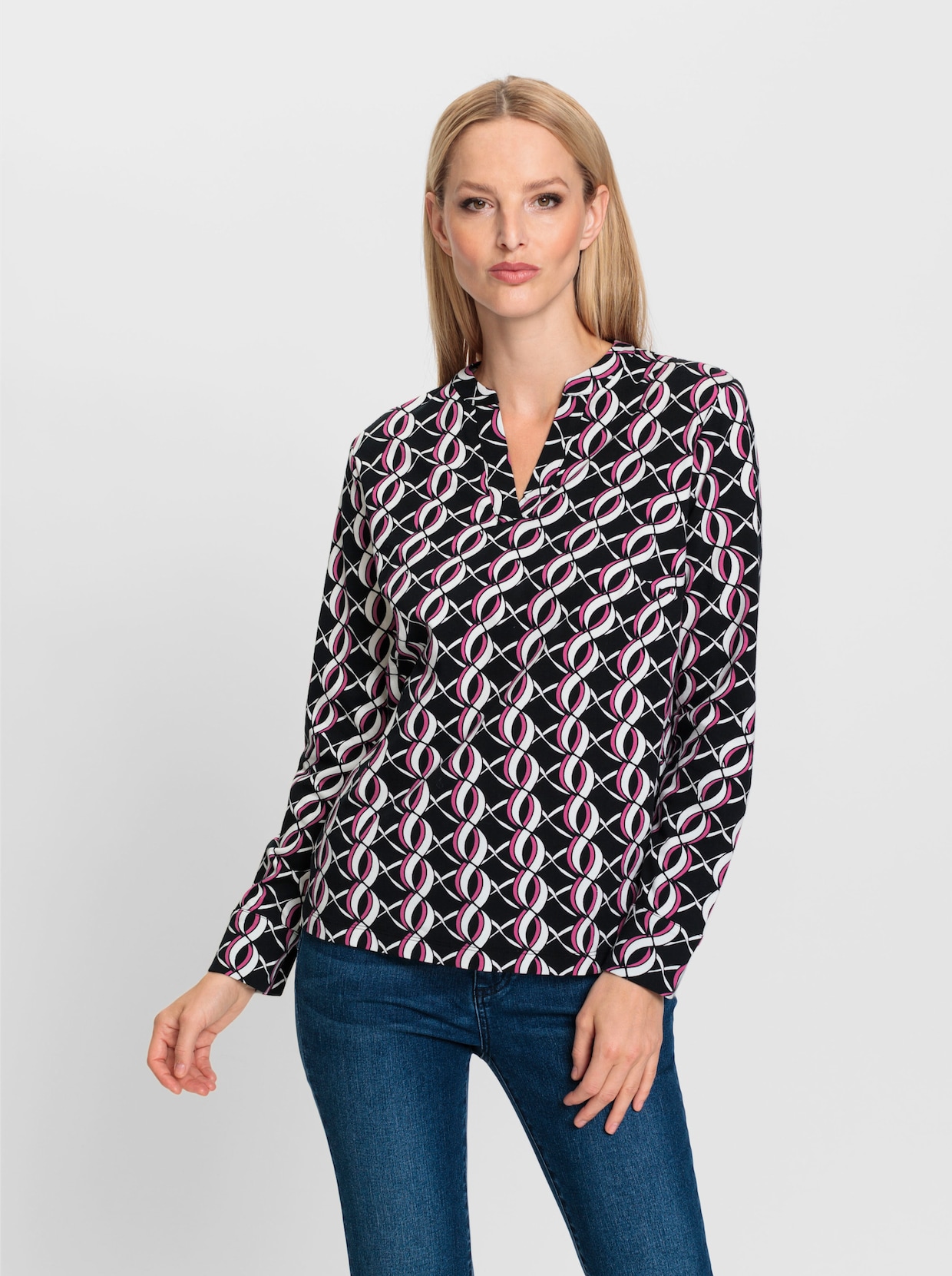 heine Jerseyblouse - zwart/fuchsia bedrukt