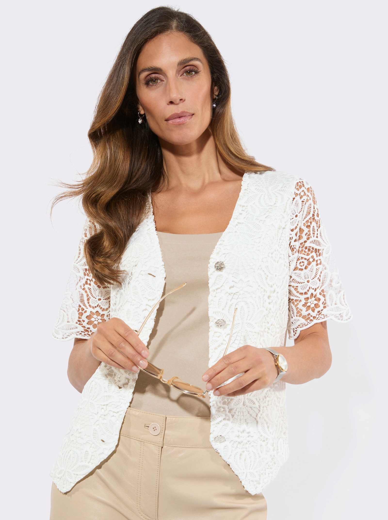 Shirtjacke , vorne blickdicht - ecru
