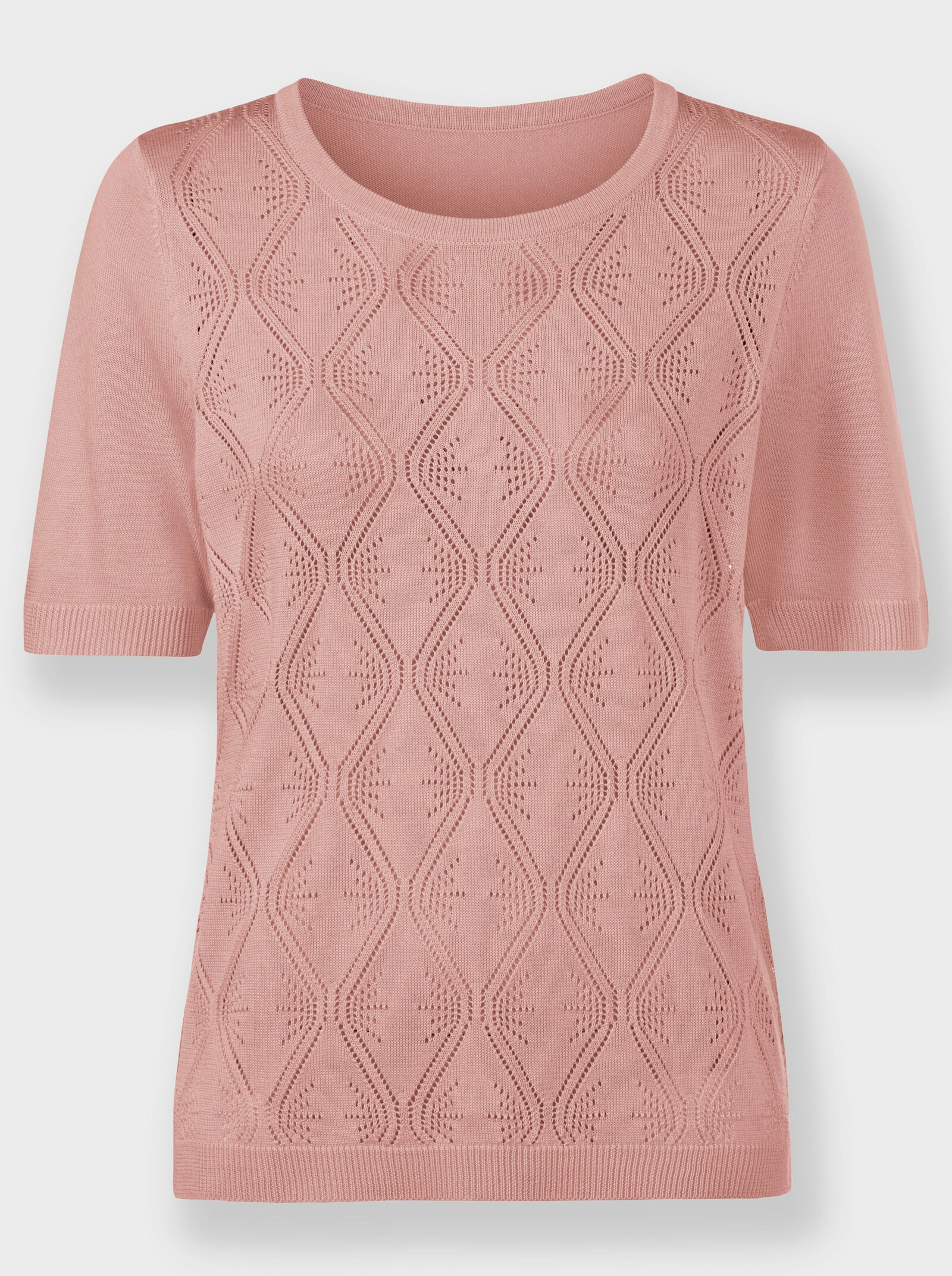 Ajourpullover mit längerem Halbarm - rosenquarz