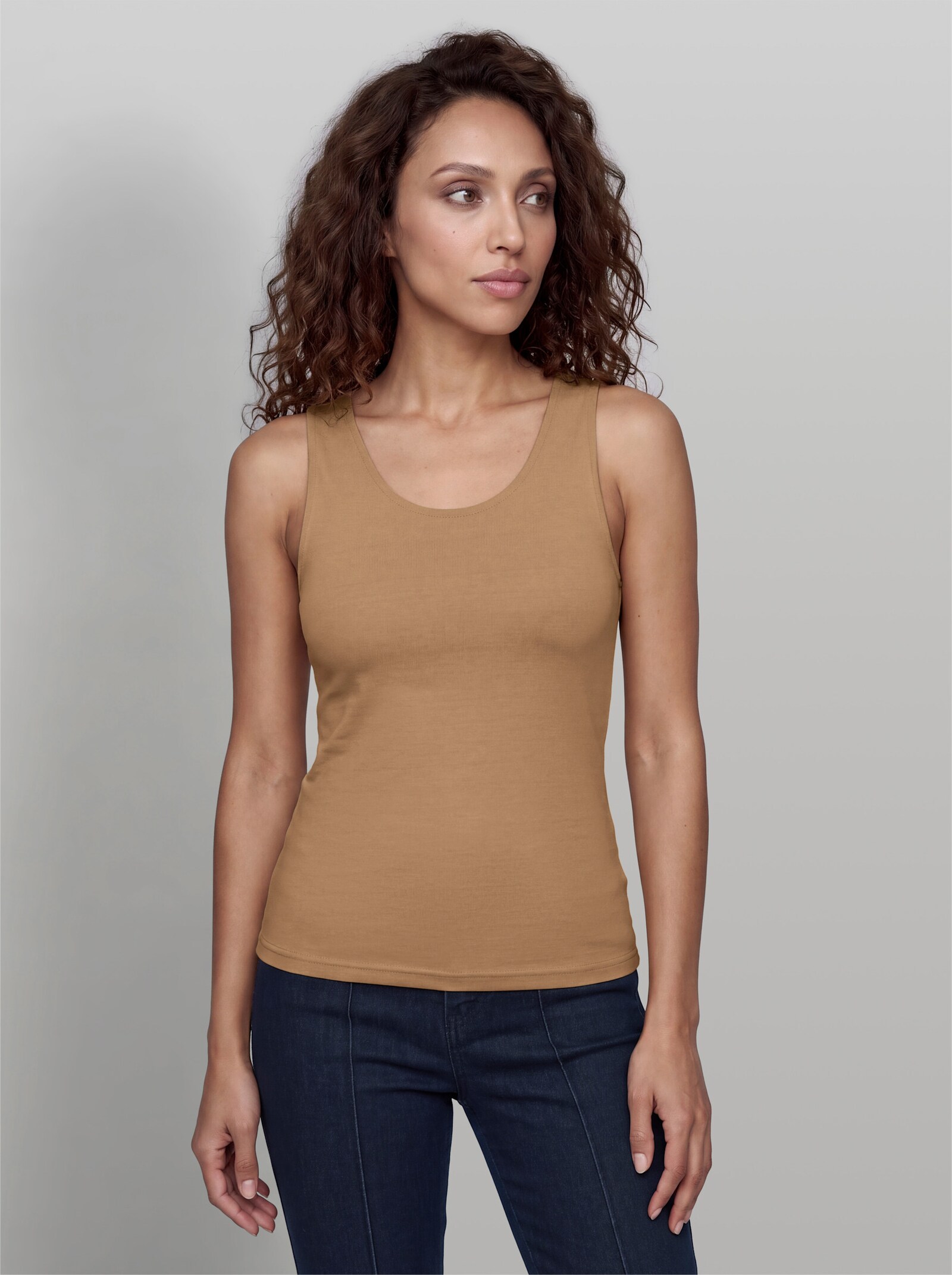 heine Shirttop mit Leinen - camel
