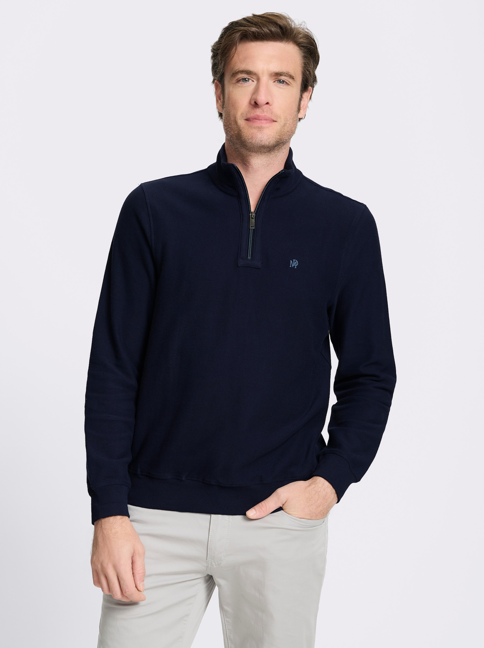 Marco Donati Sweatshirt mit feiner Rippstruktur - marine