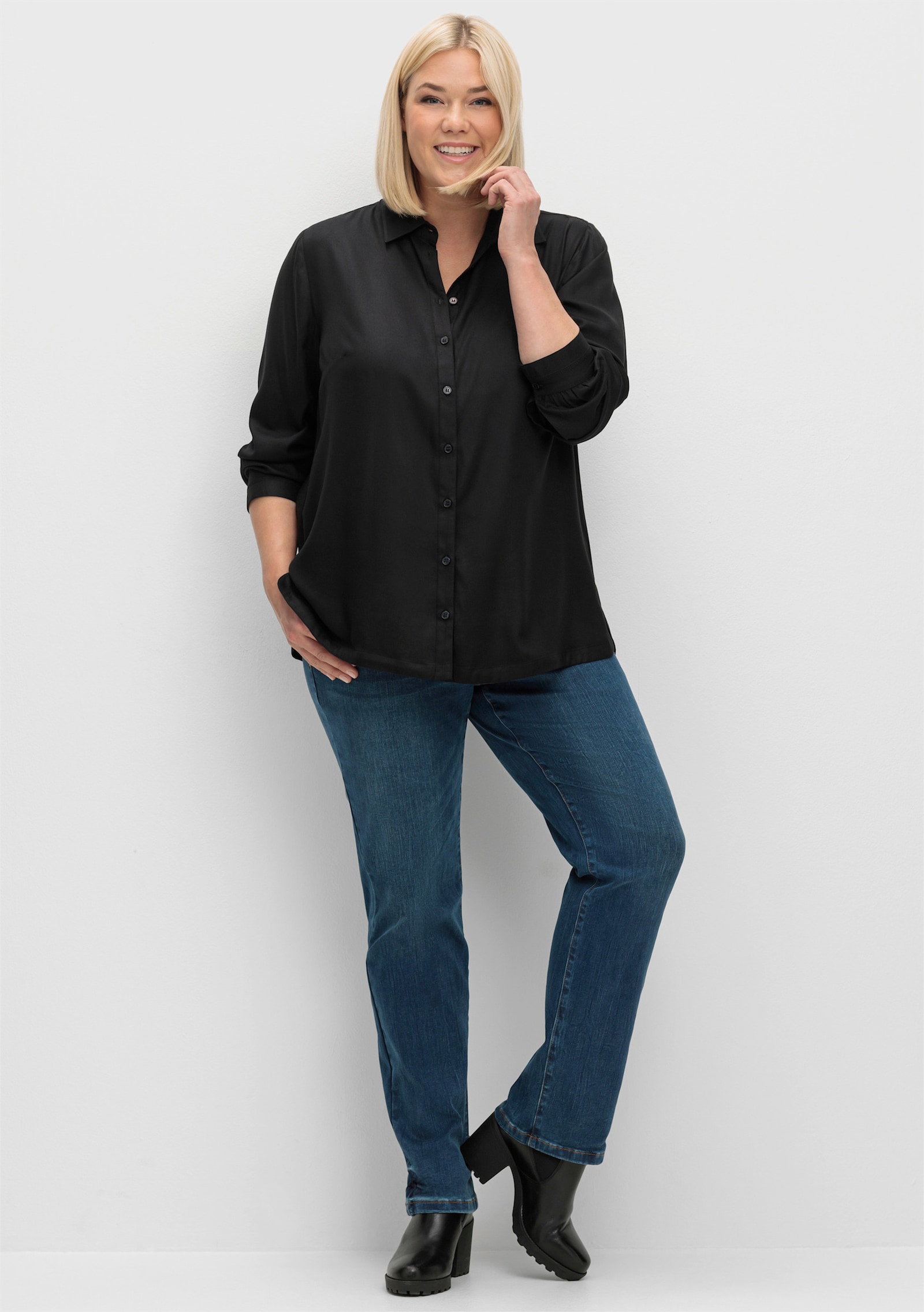 sheego Klassieke blouse van twill - zwart