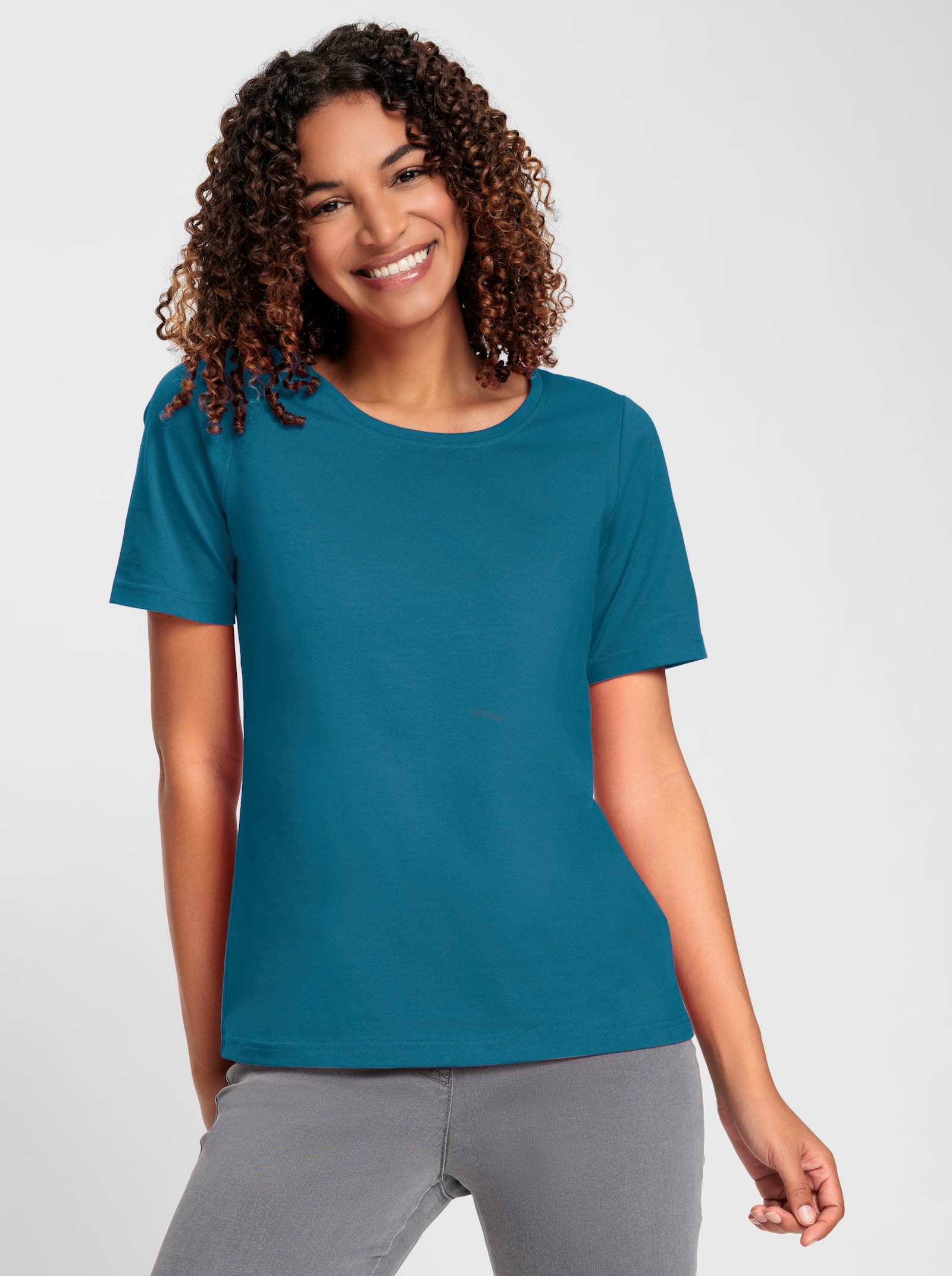 Kurzarmshirt mit Rundhals-Ausschnitt - topas