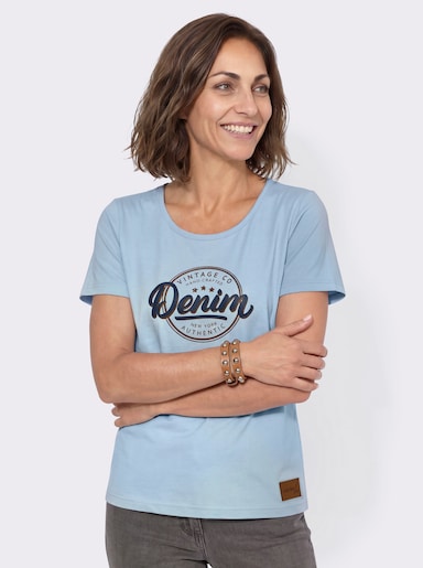Kurzarmshirt mit platziertem Schriftzug - hellblau