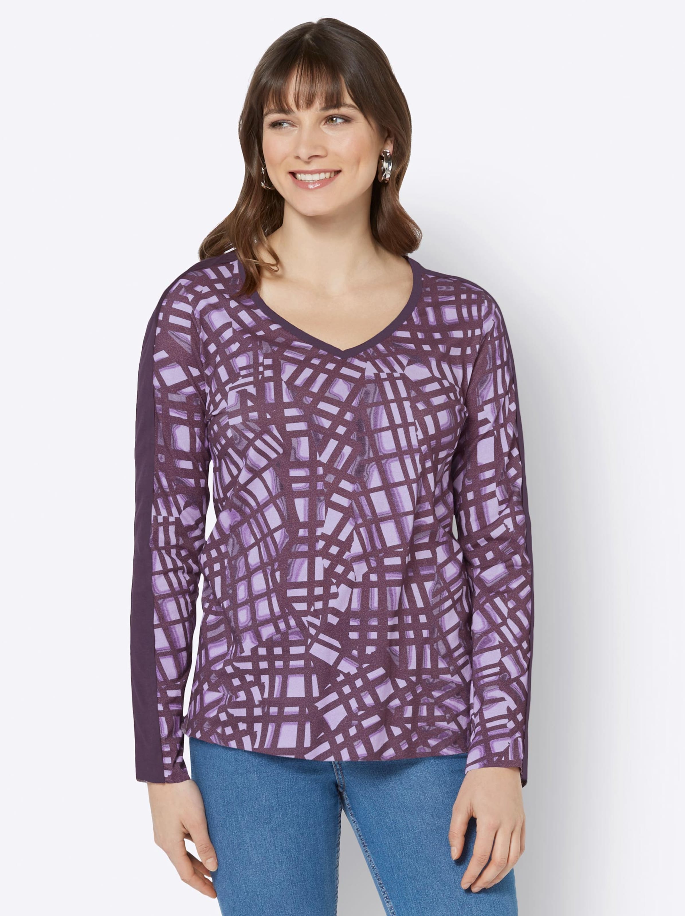 Damenmode Shirts Langarmshirt in aubergine-flieder-bedruckt Damenmode Shirts Langarmshirt in aubergine-flieder-bedruckt