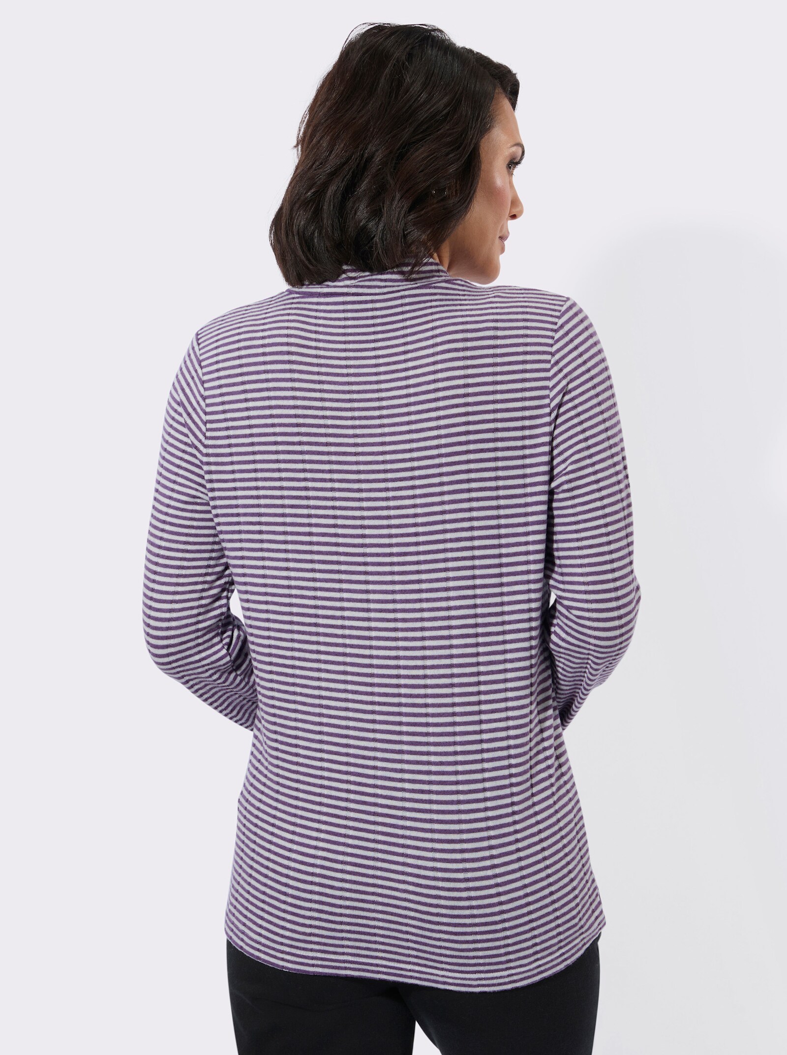 Langarmshirt mit Stehkragen - feige-ecru-geringelt