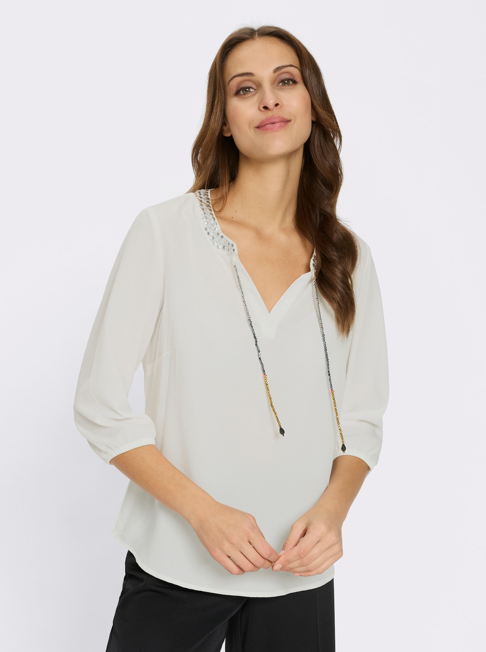 Schlupfbluse mit Falte hinten - weiss