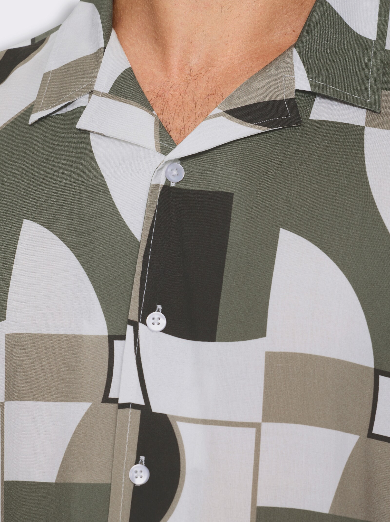 Marco Donati Kurzarmhemd aus reiner Viskose, Digital-Print - ecru-khaki-gemustert