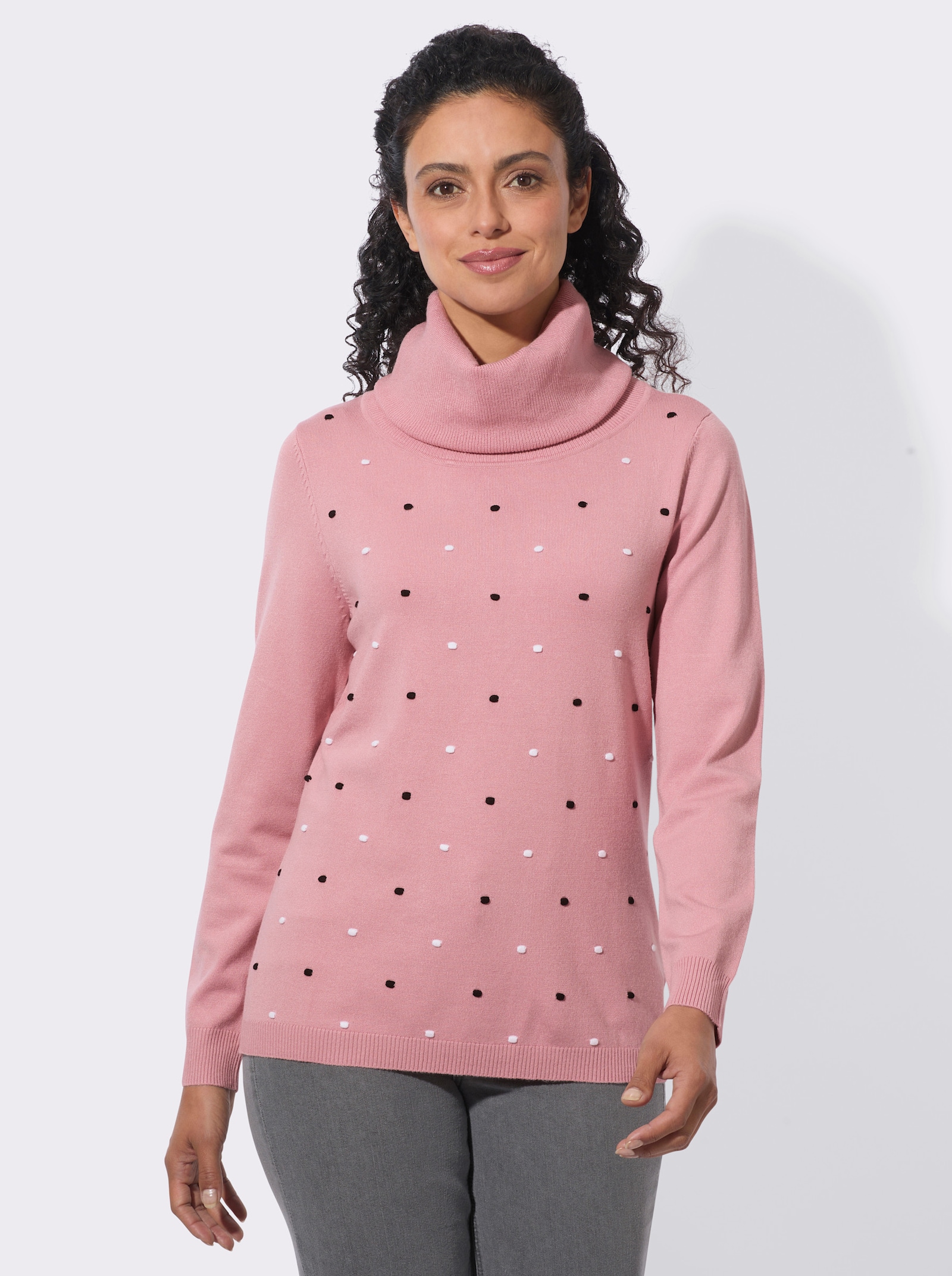 Rollkragenpullover mit Pünktchen-Muster - hortensie
