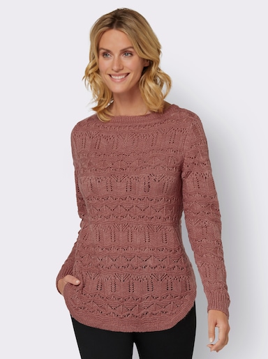 Ajourpullover mit abgerundetem Saum - rosenholz