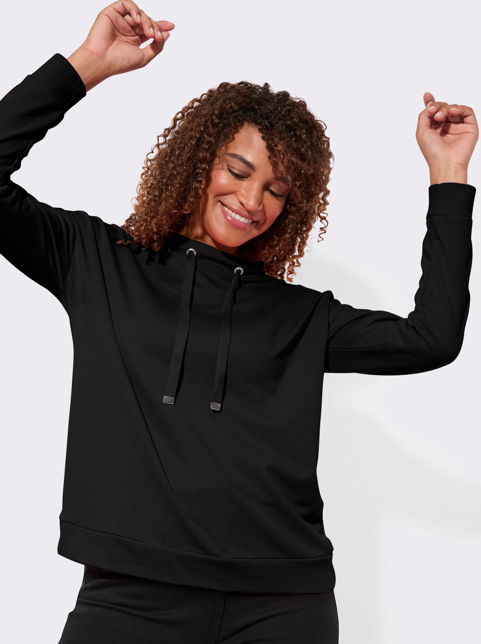 Sweatshirt mit Kordelzug - schwarz