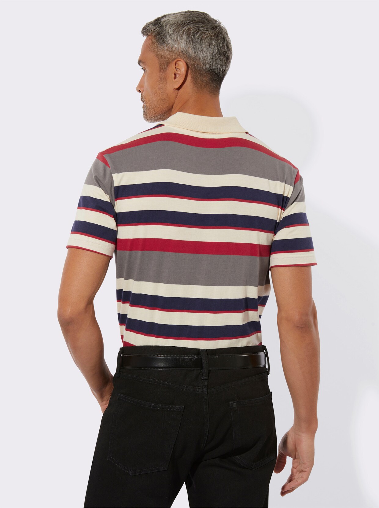 Poloshirt - erdbeere-sand-geringelt