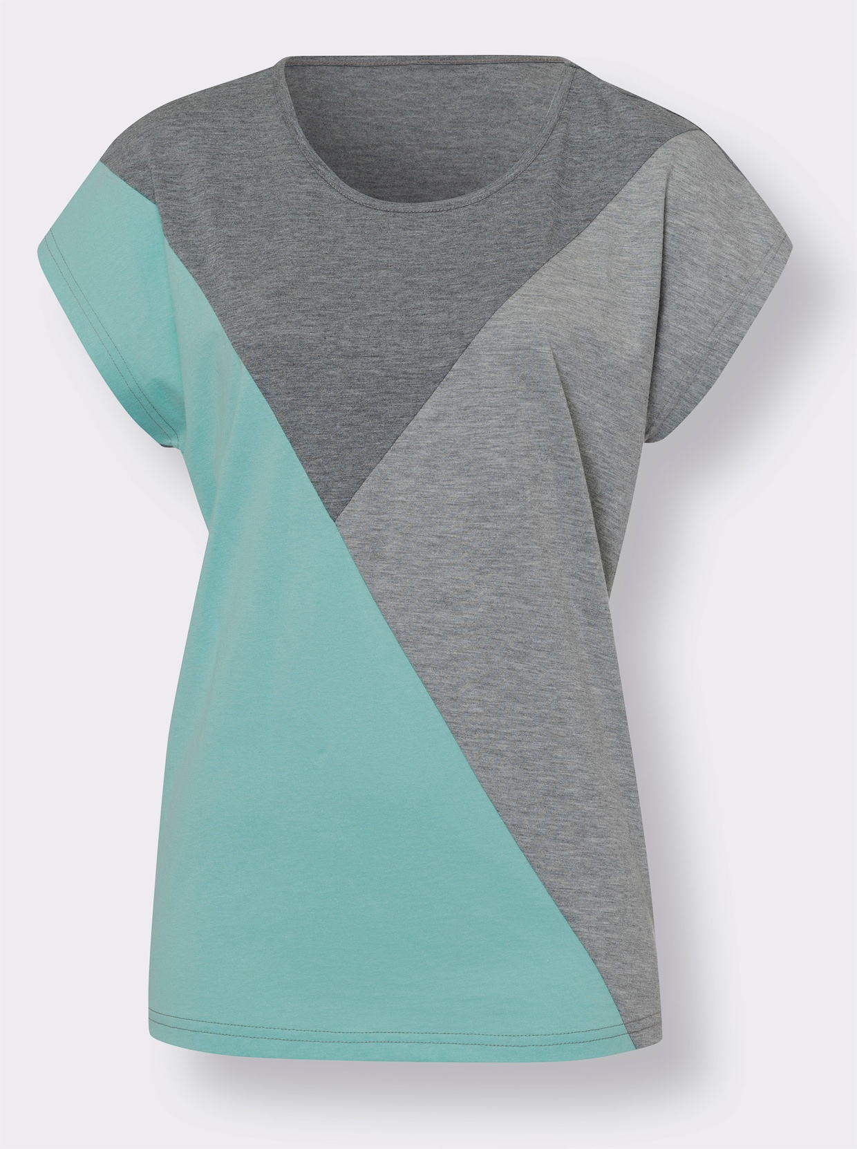 Shirt met ronde hals - antraciet/mint