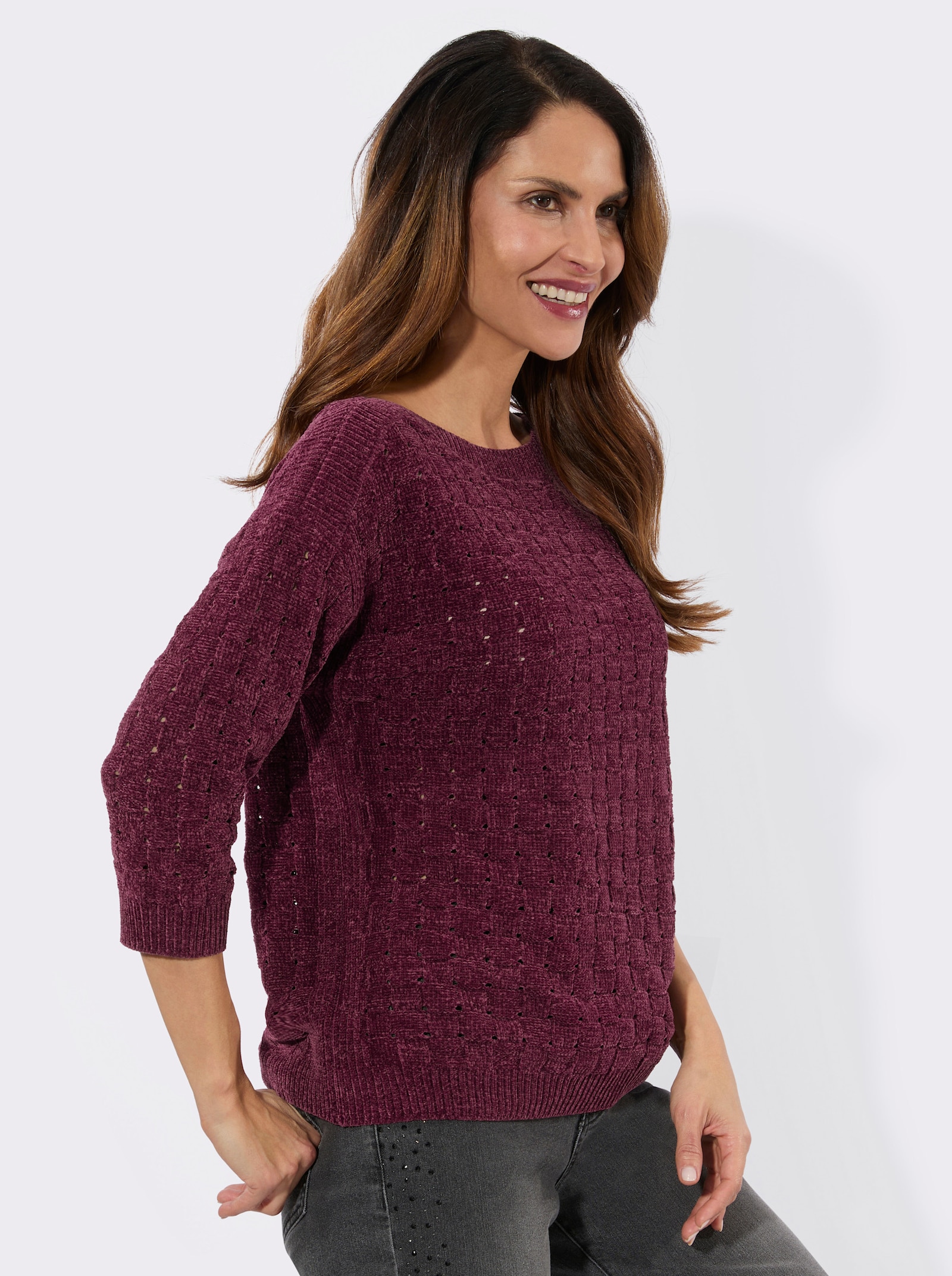Rundhalspullover aus Chenille - bordeaux