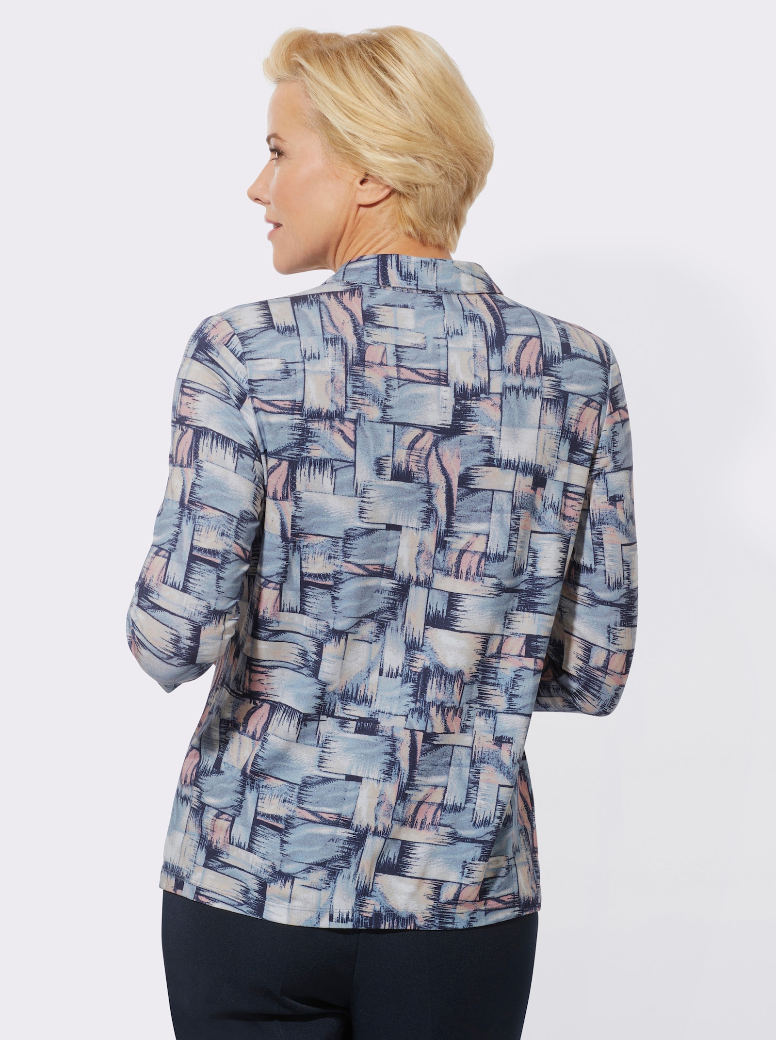 Poloshirt met glittersteentjes op de kraag - hortensia/duivenblauw bedrukt