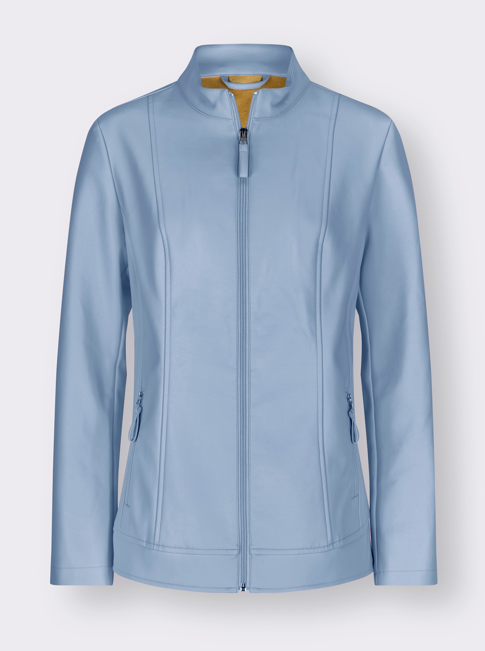 Koženková bunda s povrchovou úpravou z PU, ľahká údržba - bledomodrá