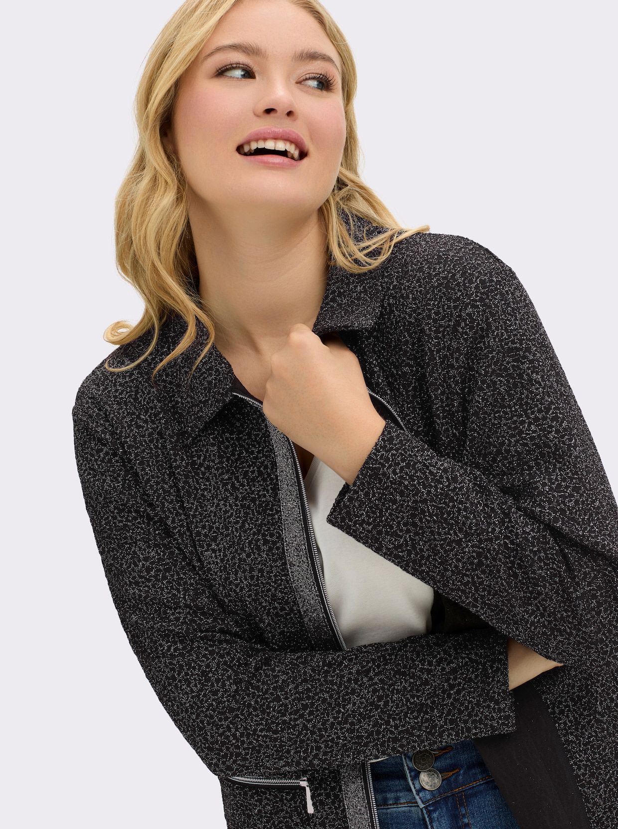 sheego Shirtjacke - schwarz-gemustert